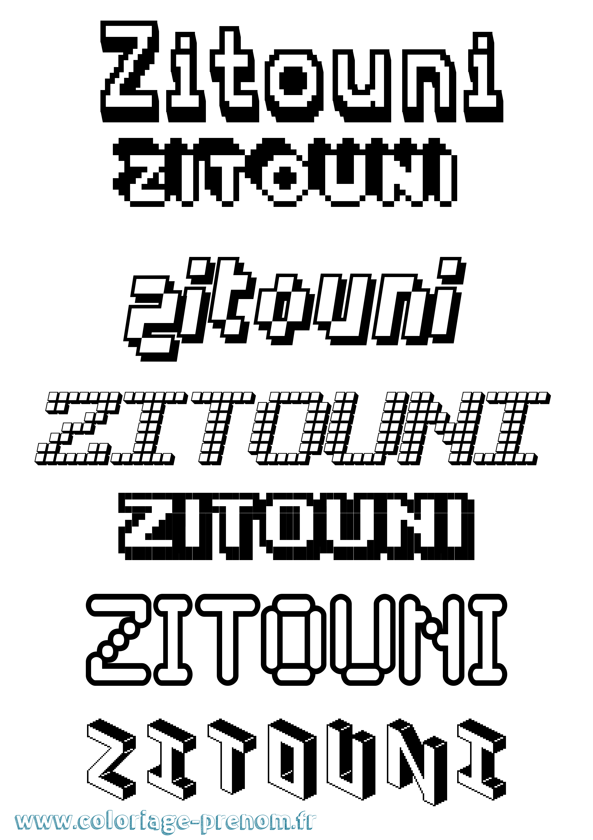 Coloriage Zitouni Pixel Coloriage prénom Zitouni Pixel