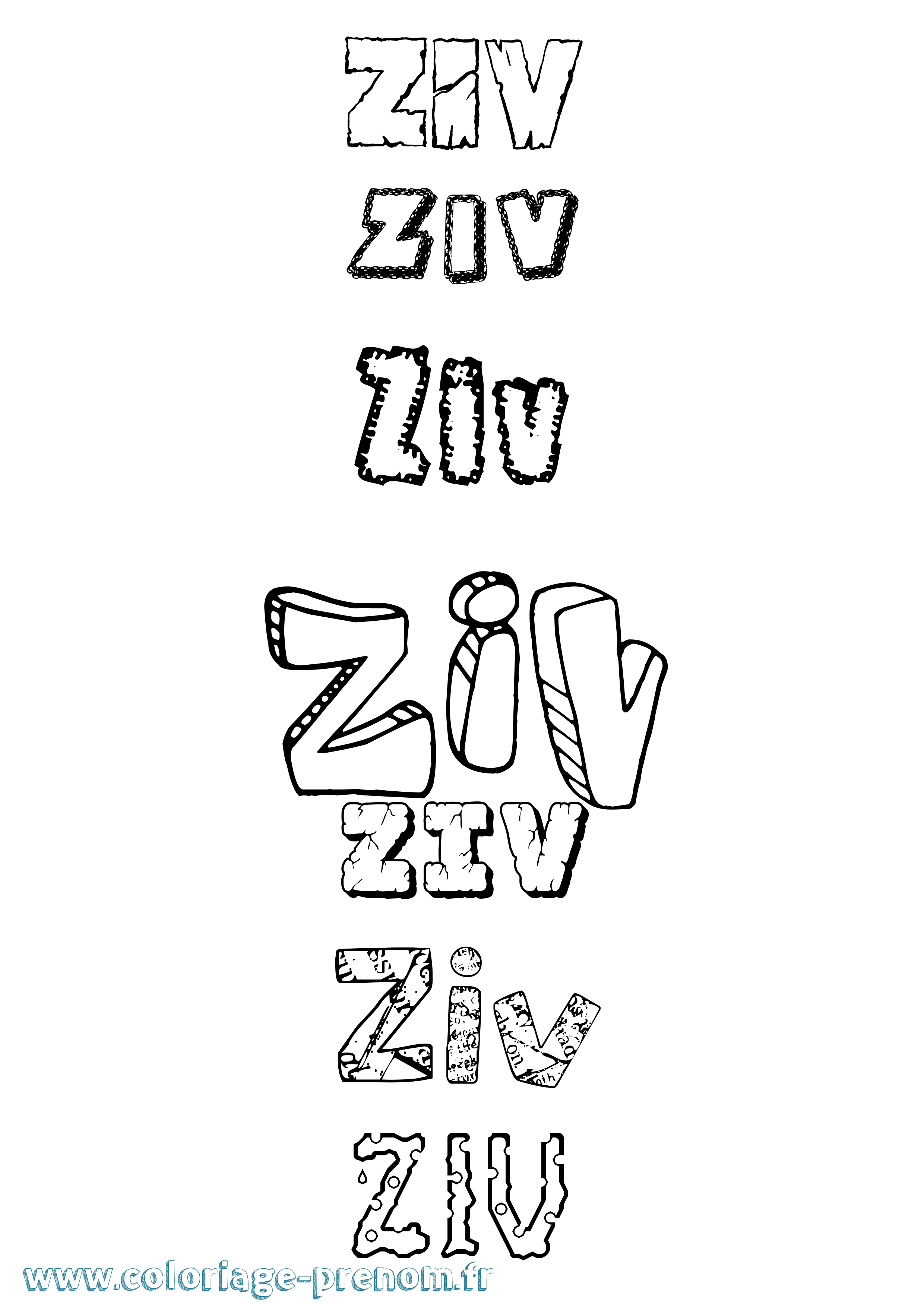 Coloriage Ziv Destructuré Coloriage prénom Ziv Destructuré