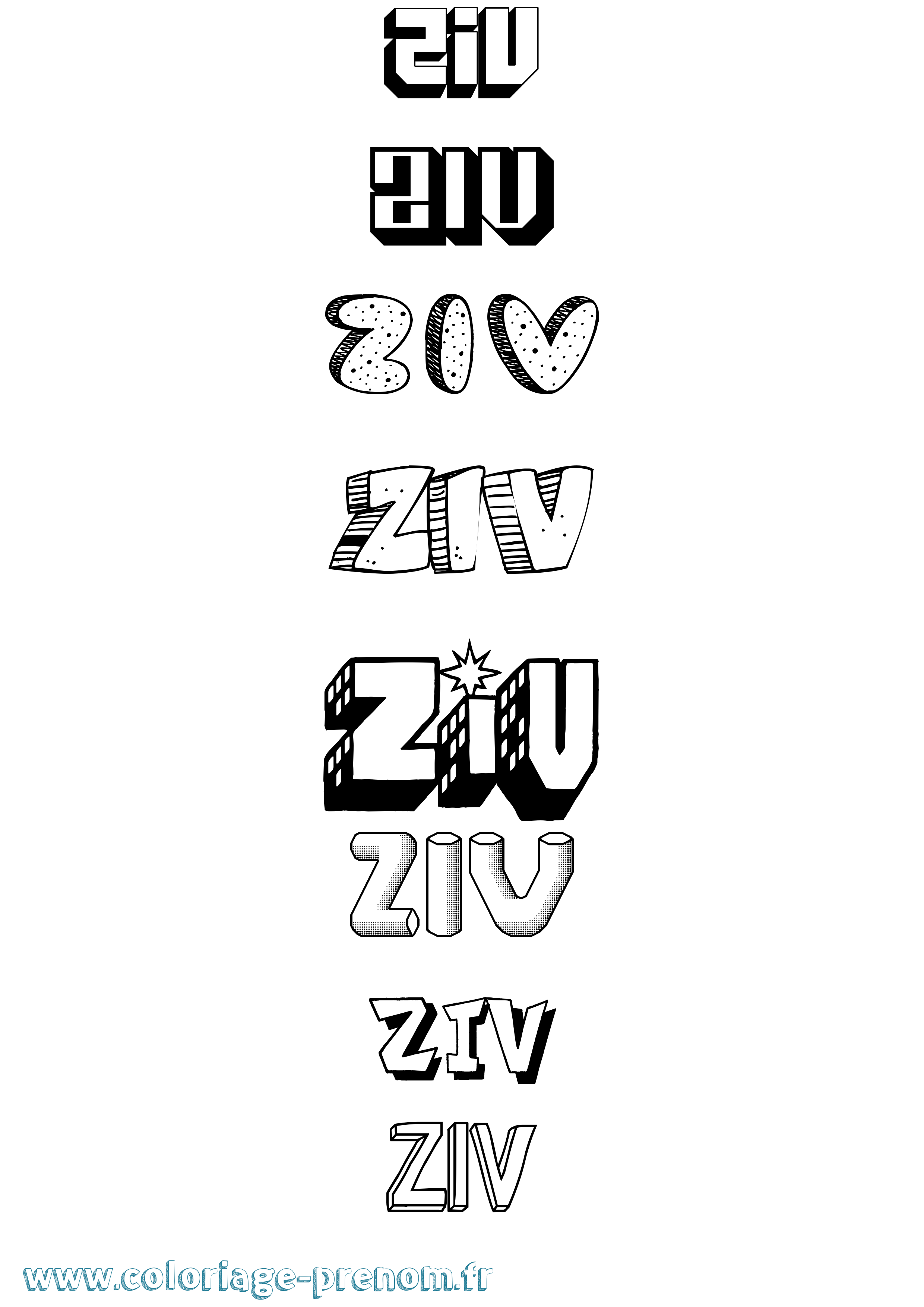 Coloriage Ziv Effet 3D Coloriage prénom Ziv Effet 3D