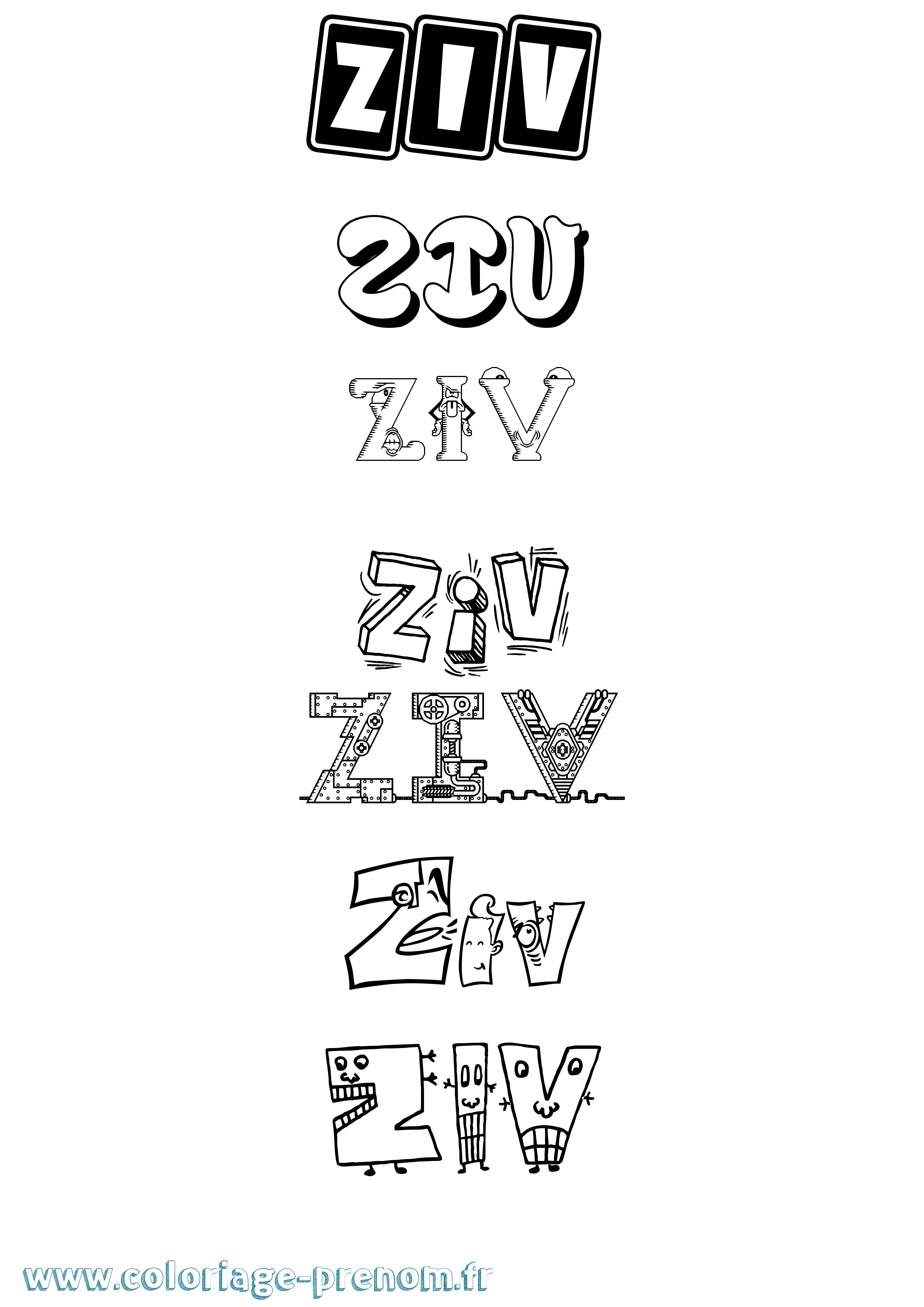 Coloriage Ziv Fun Coloriage prénom Ziv Fun