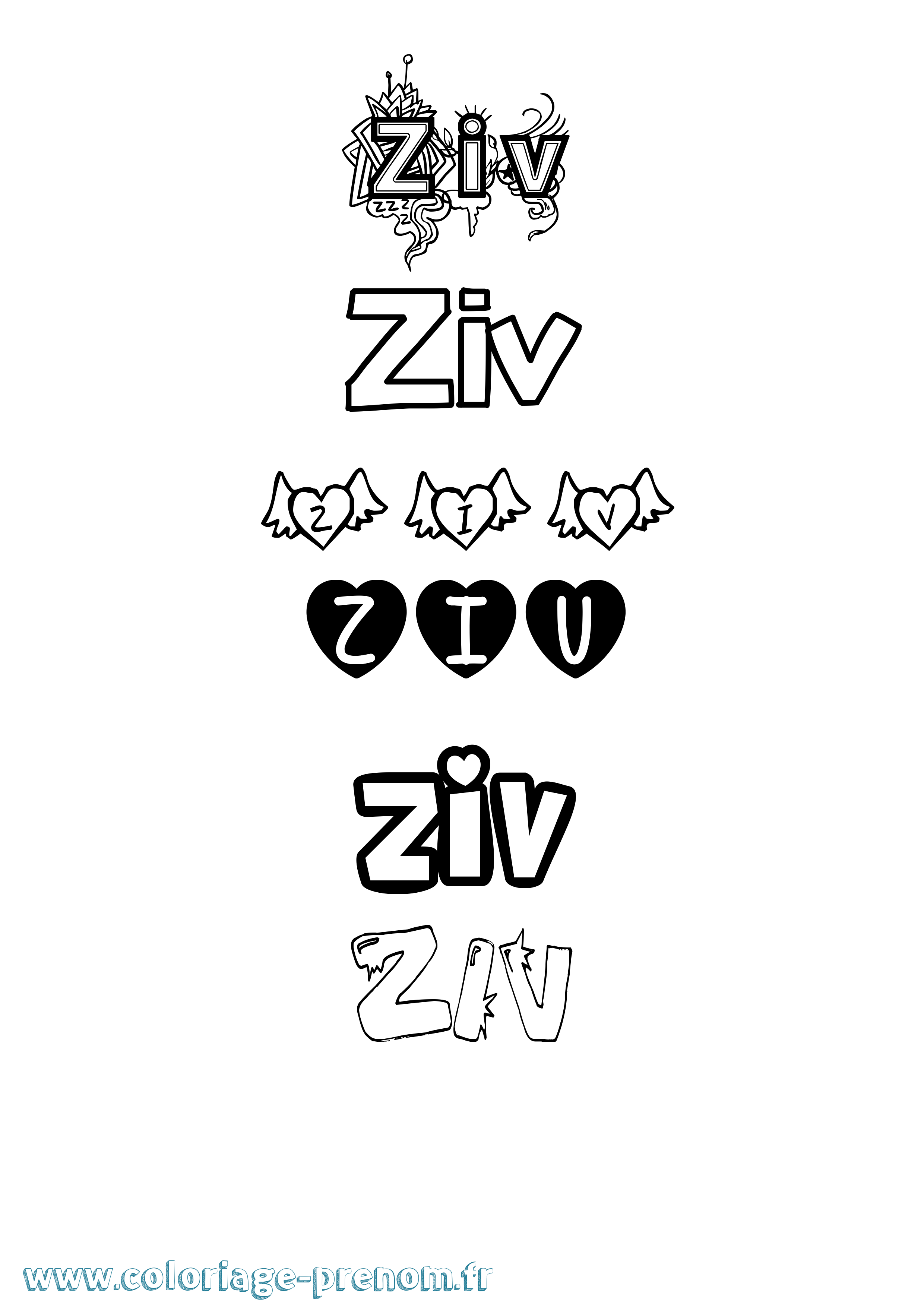 Coloriage Ziv Girly Coloriage prénom Ziv Girly