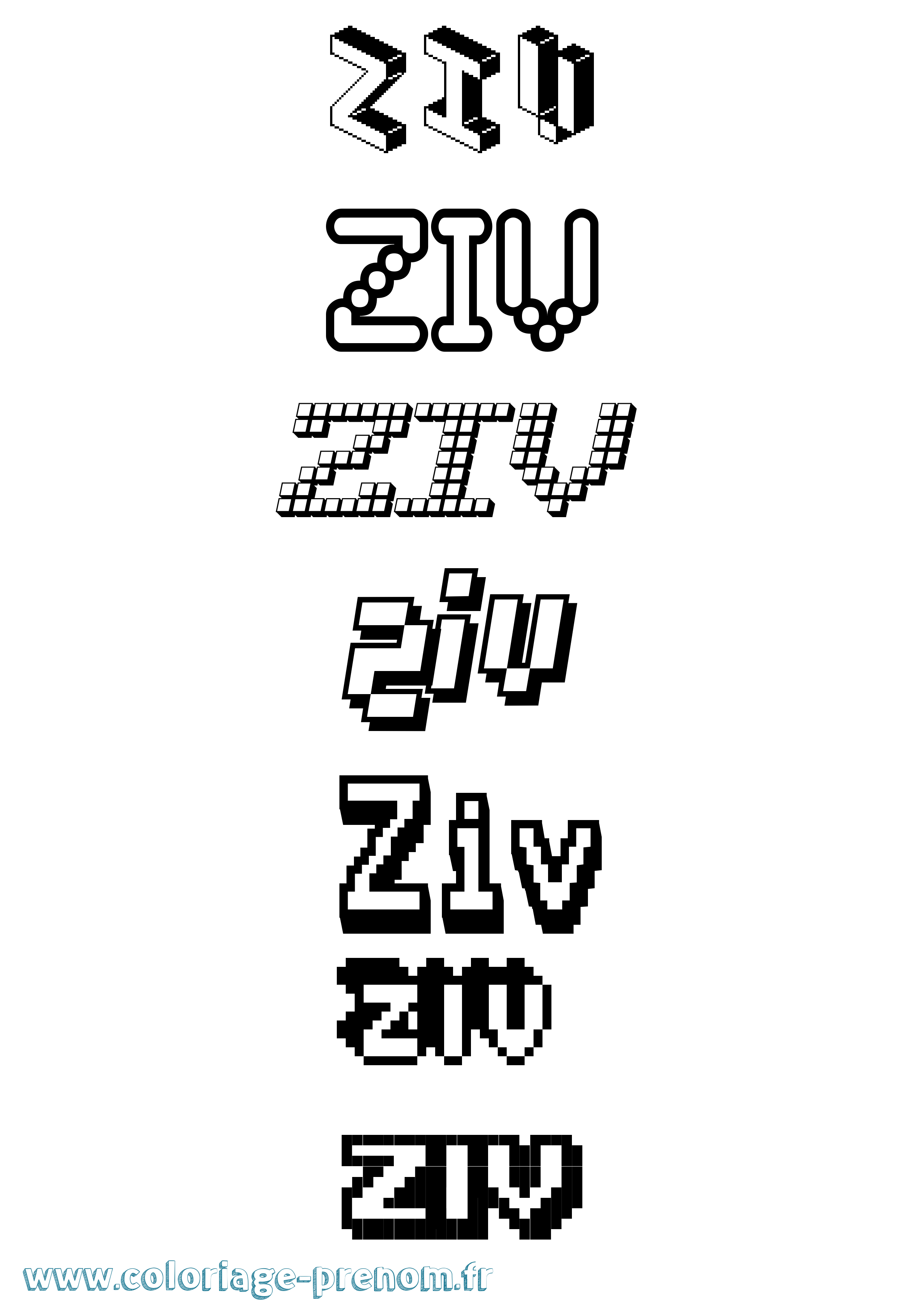 Coloriage Ziv Pixel Coloriage prénom Ziv Pixel