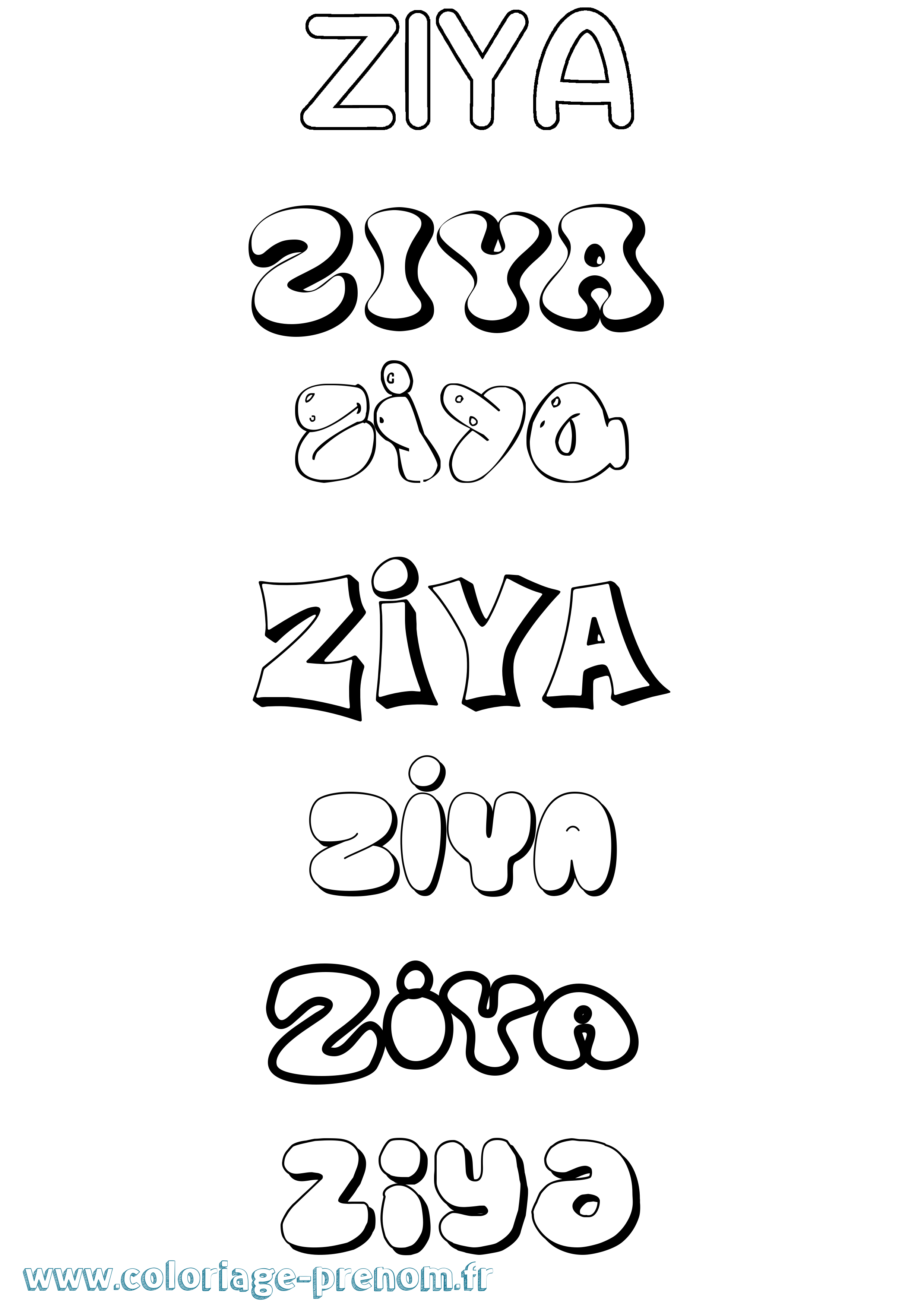 Coloriage Ziya Bubble Coloriage prénom Ziya Bubble