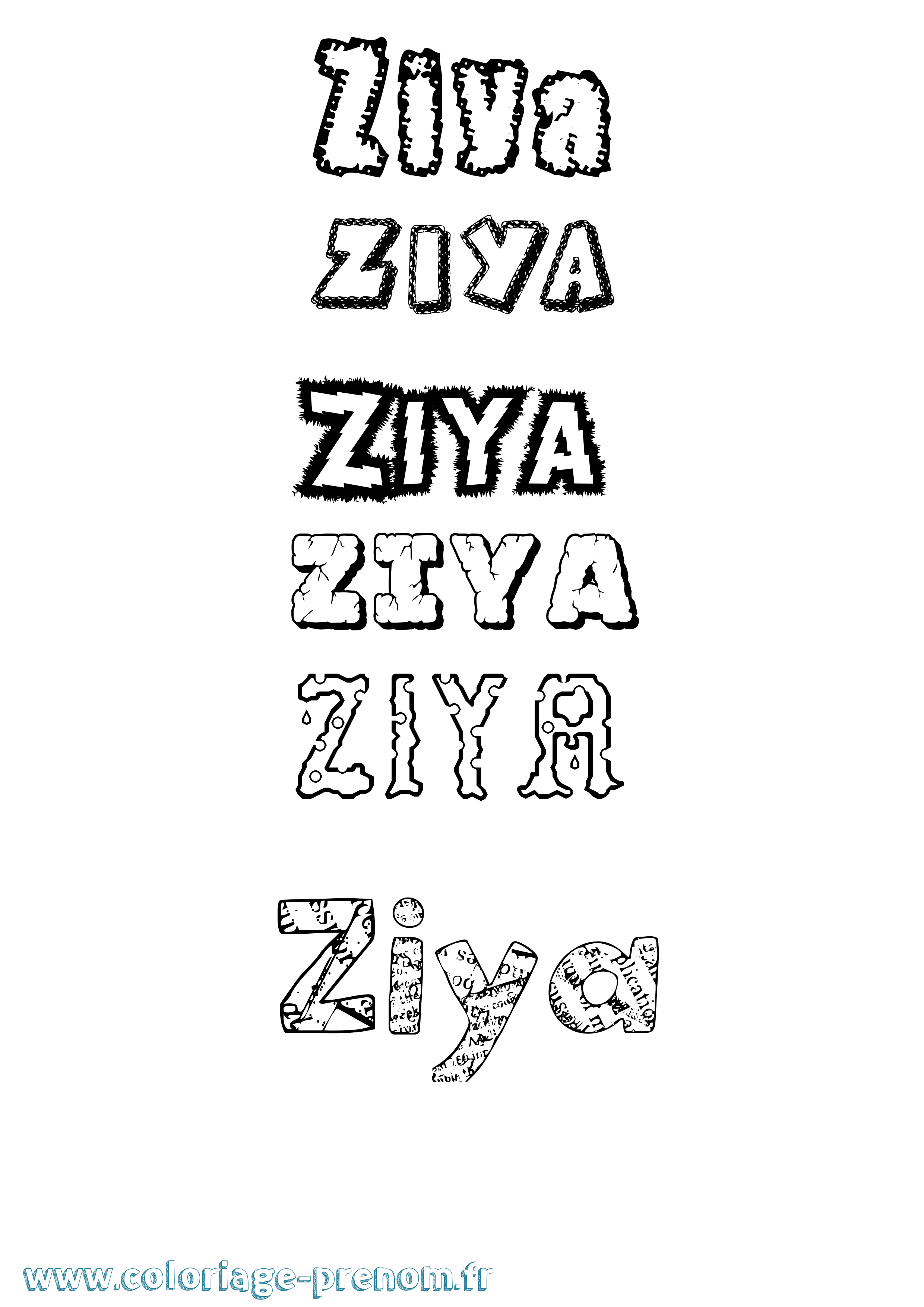 Coloriage Ziya Destructuré Coloriage prénom Ziya Destructuré