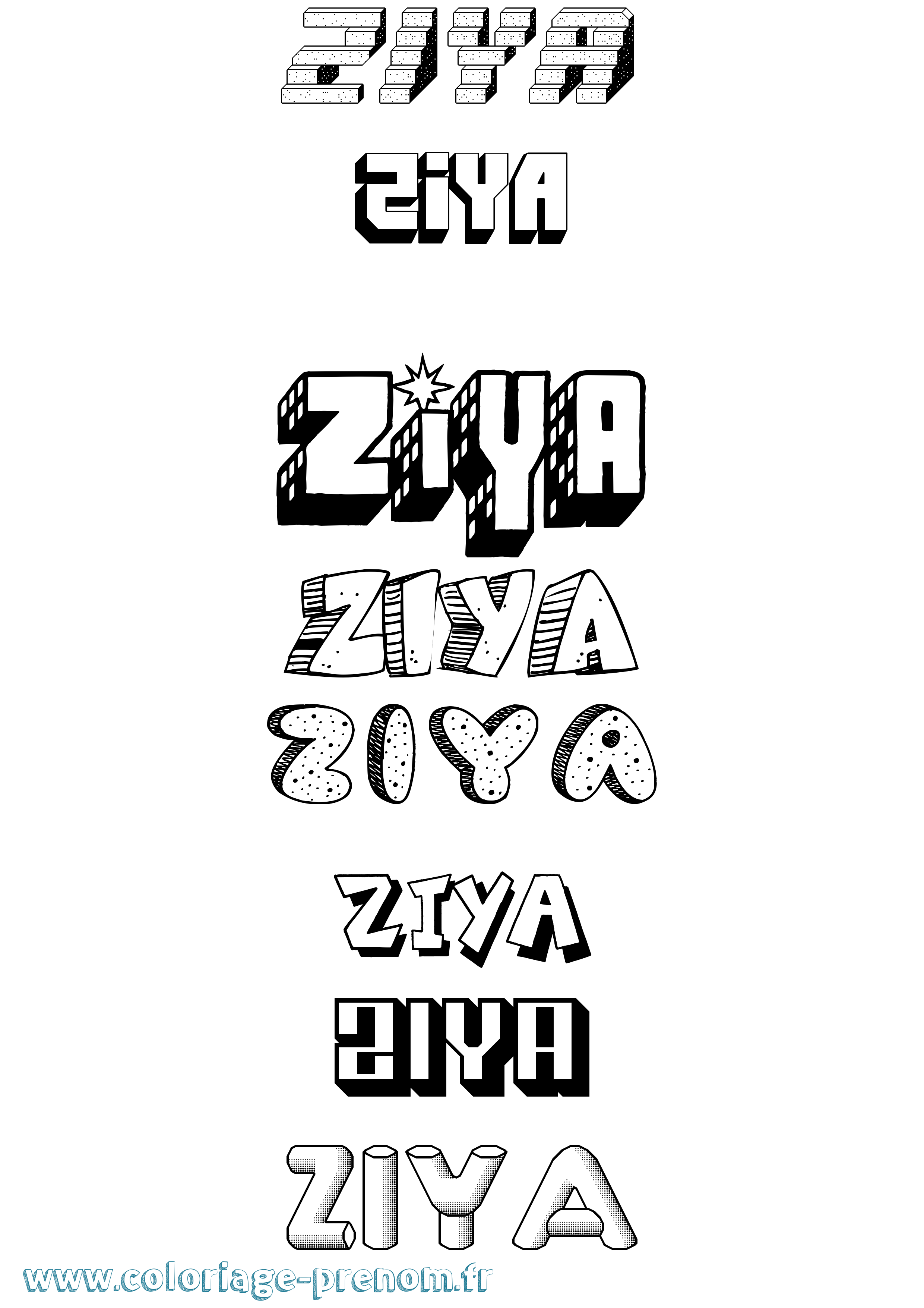 Coloriage Ziya Effet 3D Coloriage prénom Ziya Effet 3D