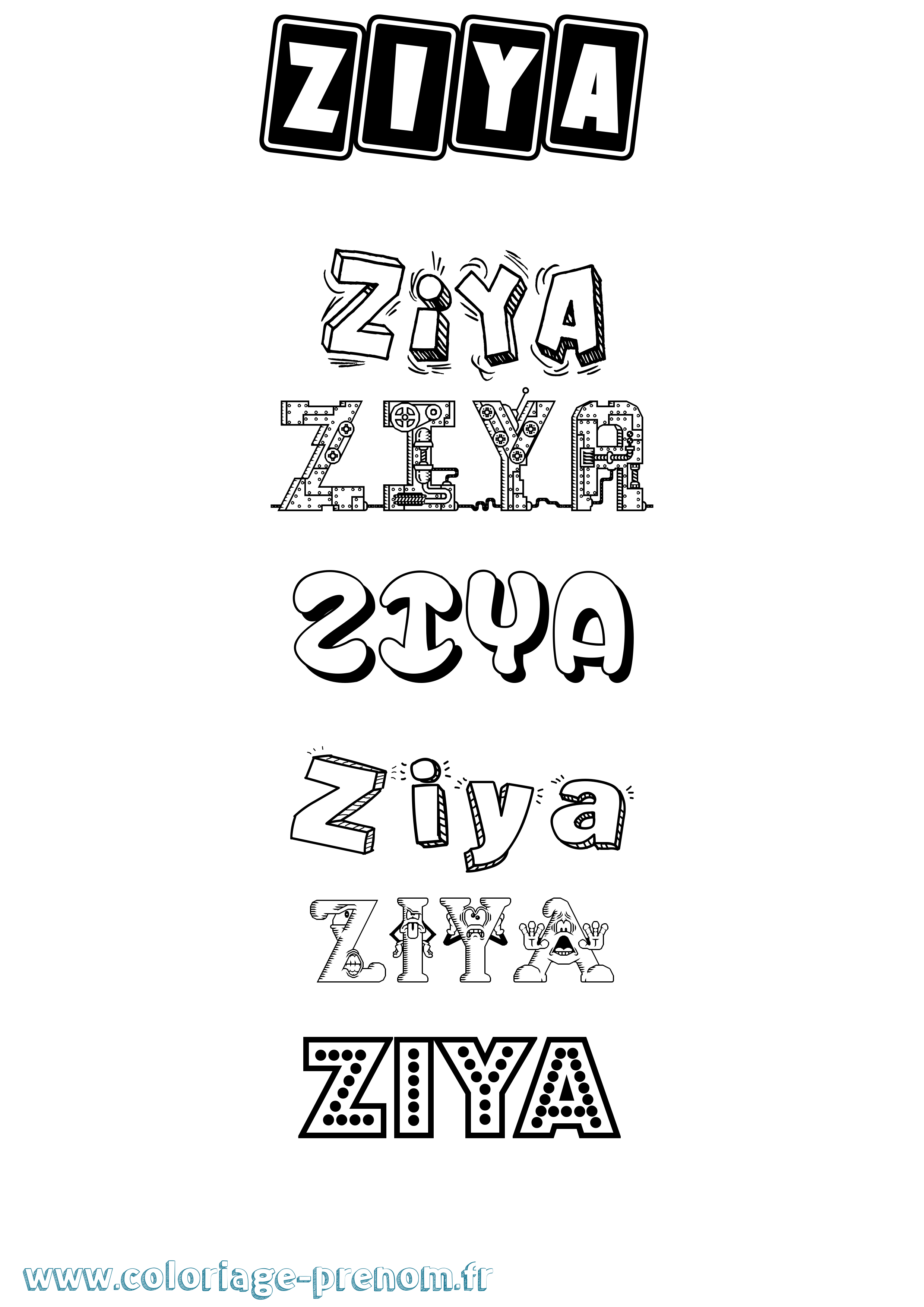 Coloriage Ziya Fun Coloriage prénom Ziya Fun