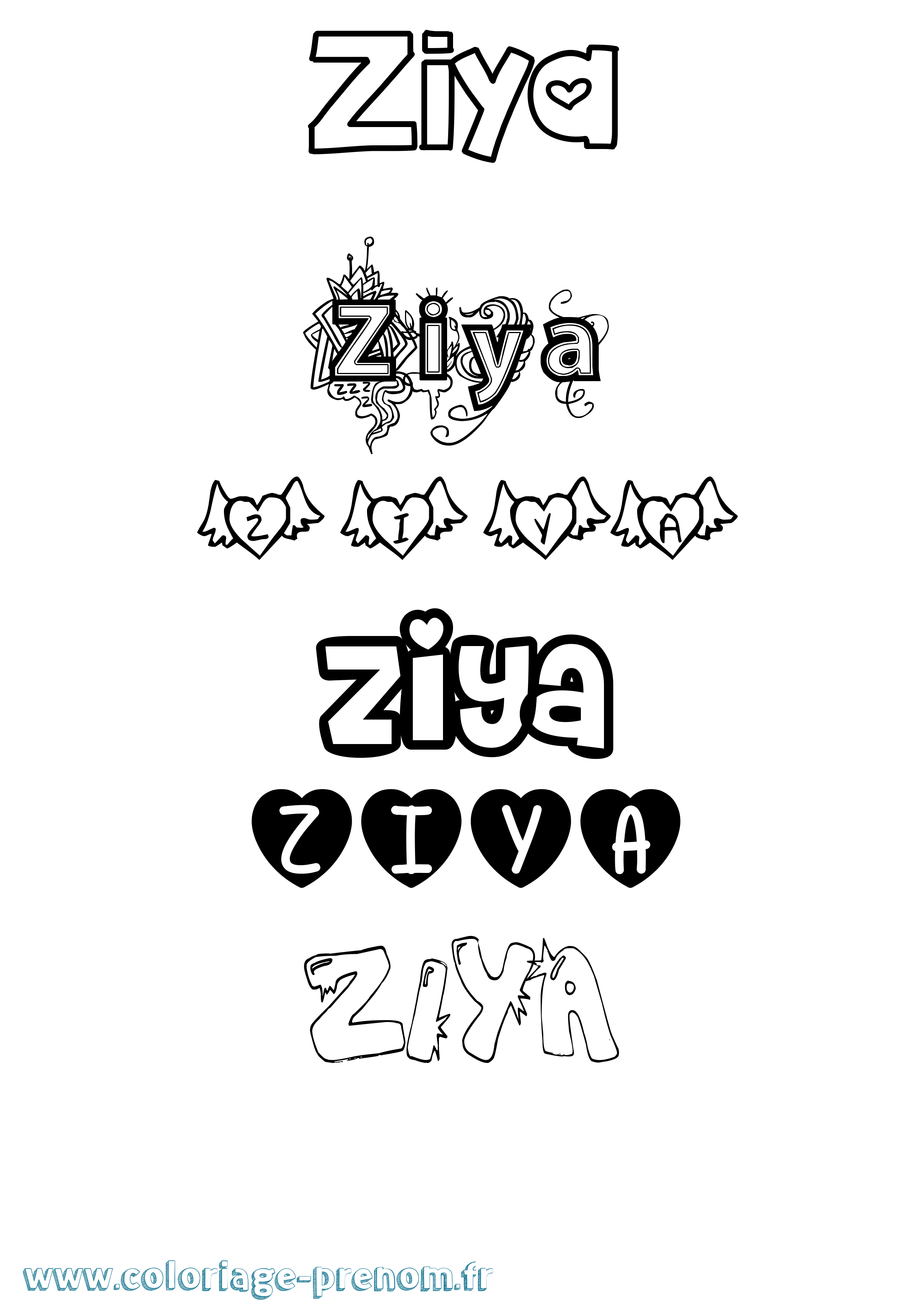 Coloriage Ziya Girly Coloriage prénom Ziya Girly