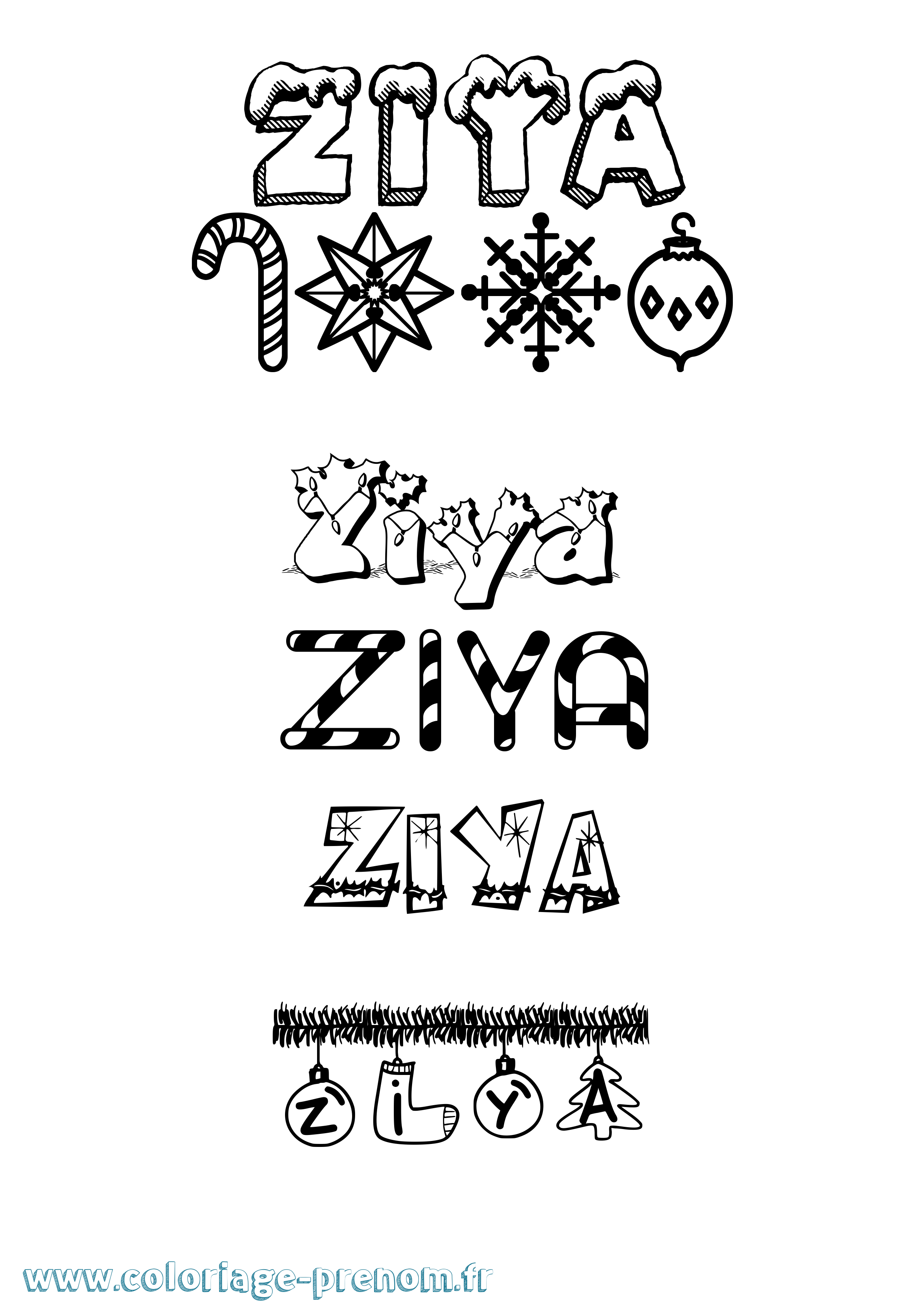 Coloriage Ziya Noël Coloriage prénom Ziya Noël