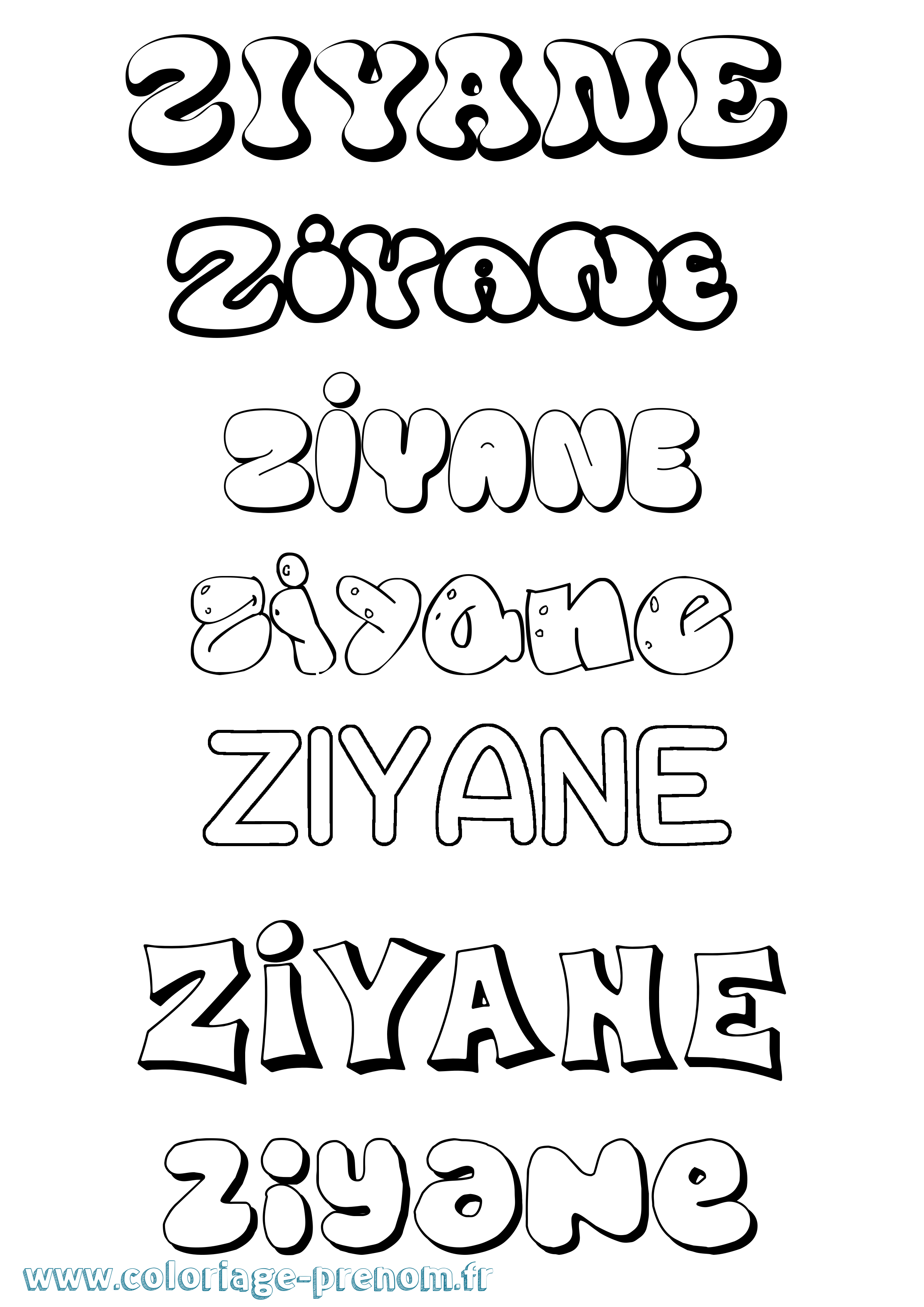 Coloriage Ziyane Bubble Coloriage prénom Ziyane Bubble