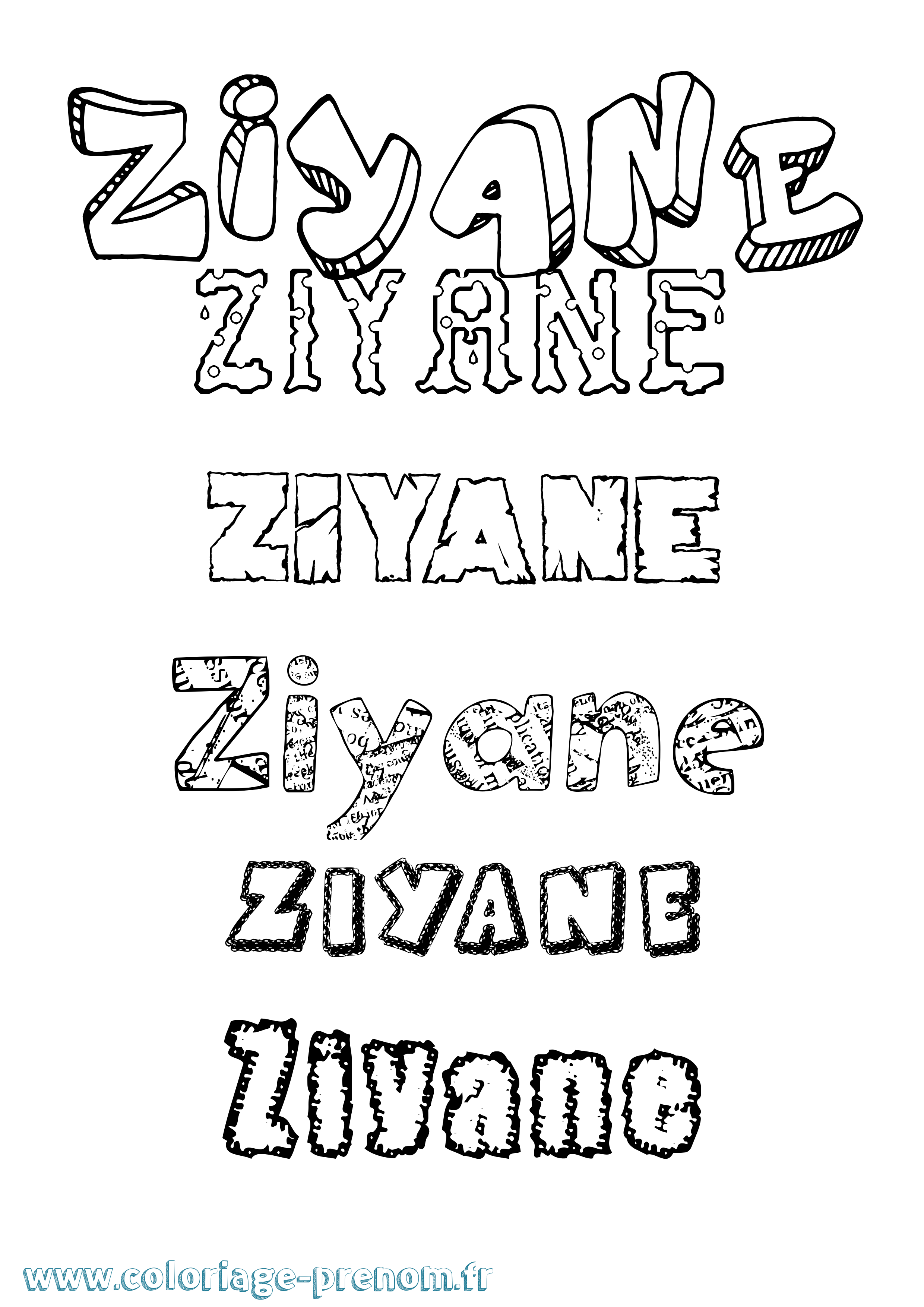 Coloriage Ziyane Destructuré Coloriage prénom Ziyane Destructuré