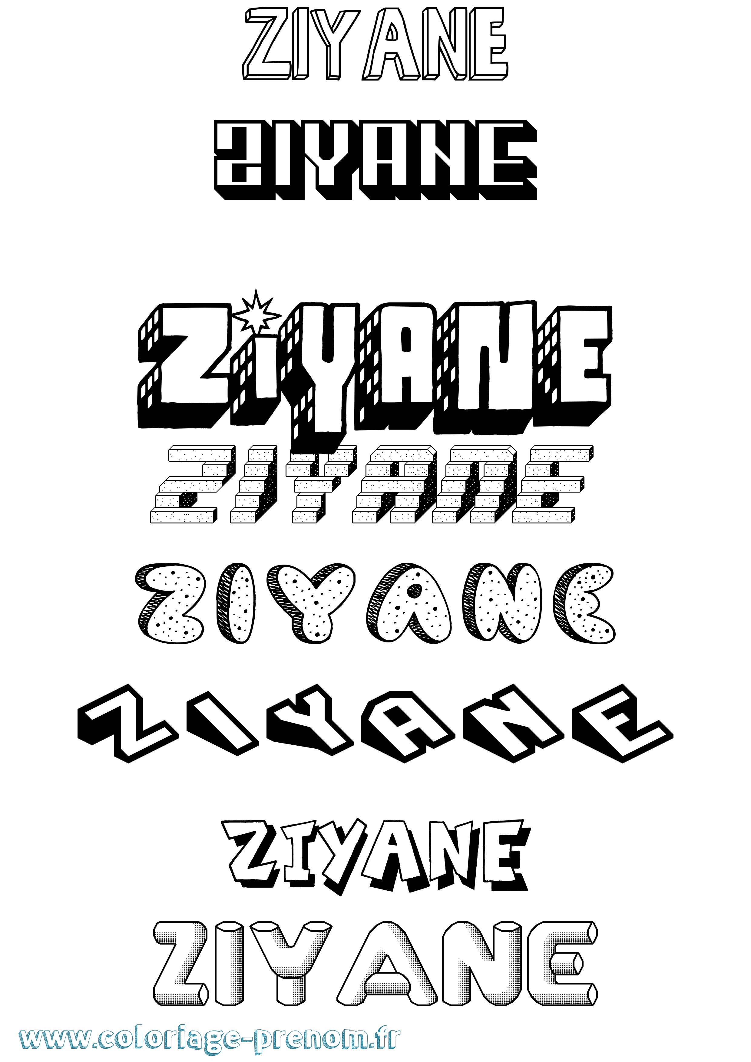 Coloriage Ziyane Effet 3D Coloriage prénom Ziyane Effet 3D