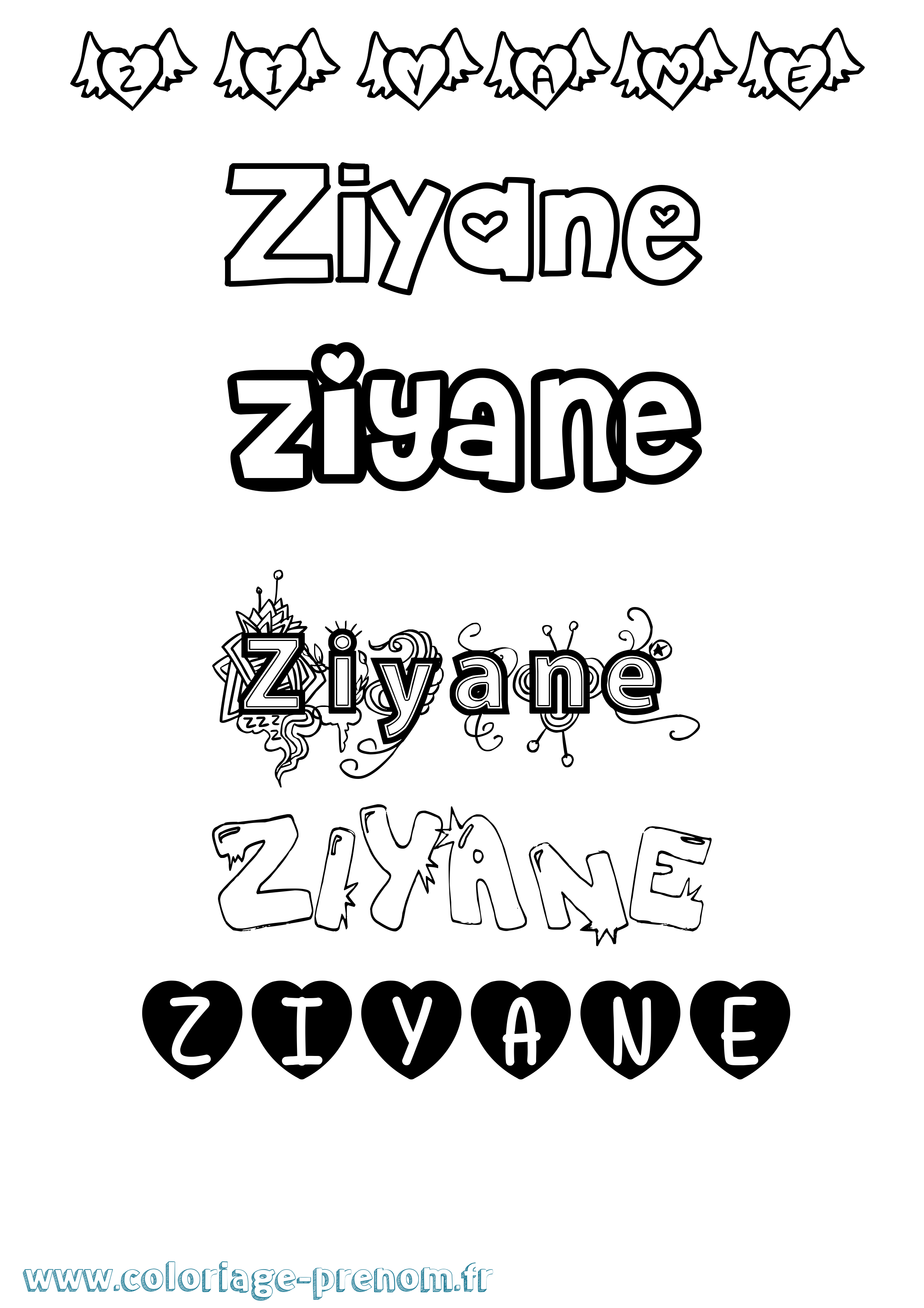 Coloriage Ziyane Girly Coloriage prénom Ziyane Girly