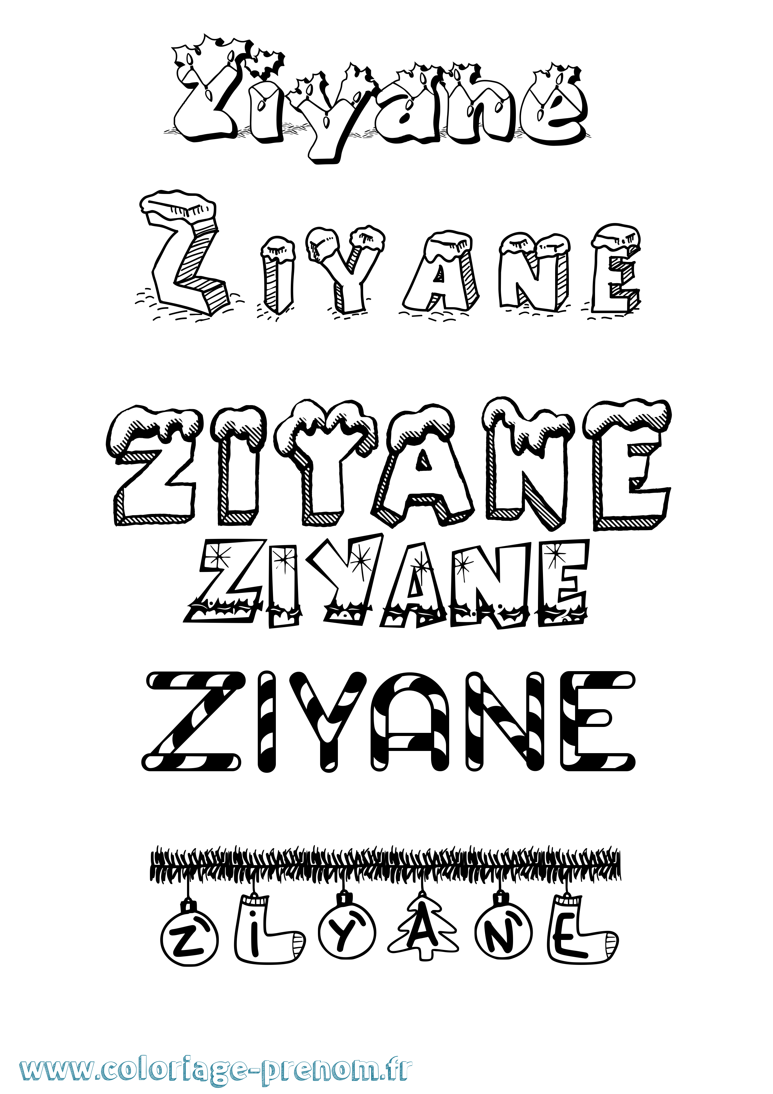 Coloriage Ziyane Noël Coloriage prénom Ziyane Noël