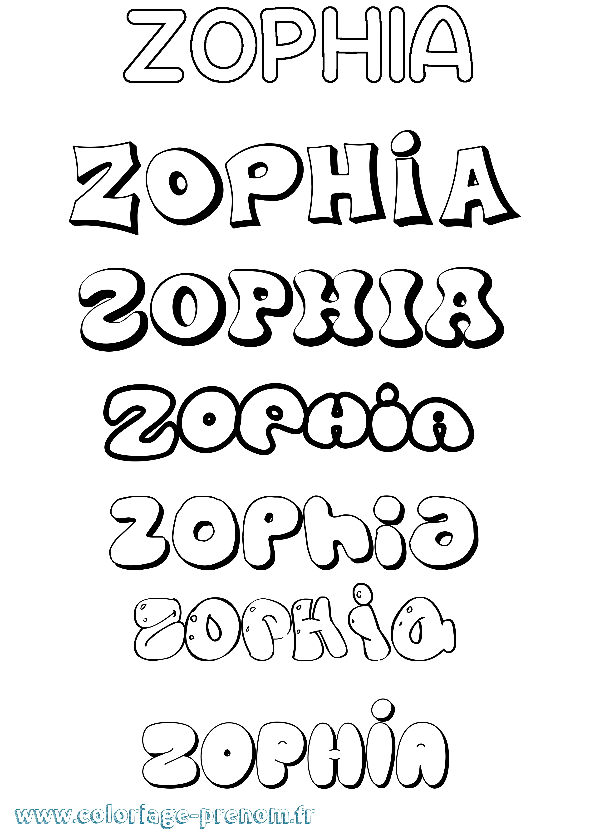 Coloriage Zophia Bubble Coloriage prénom Zophia Bubble