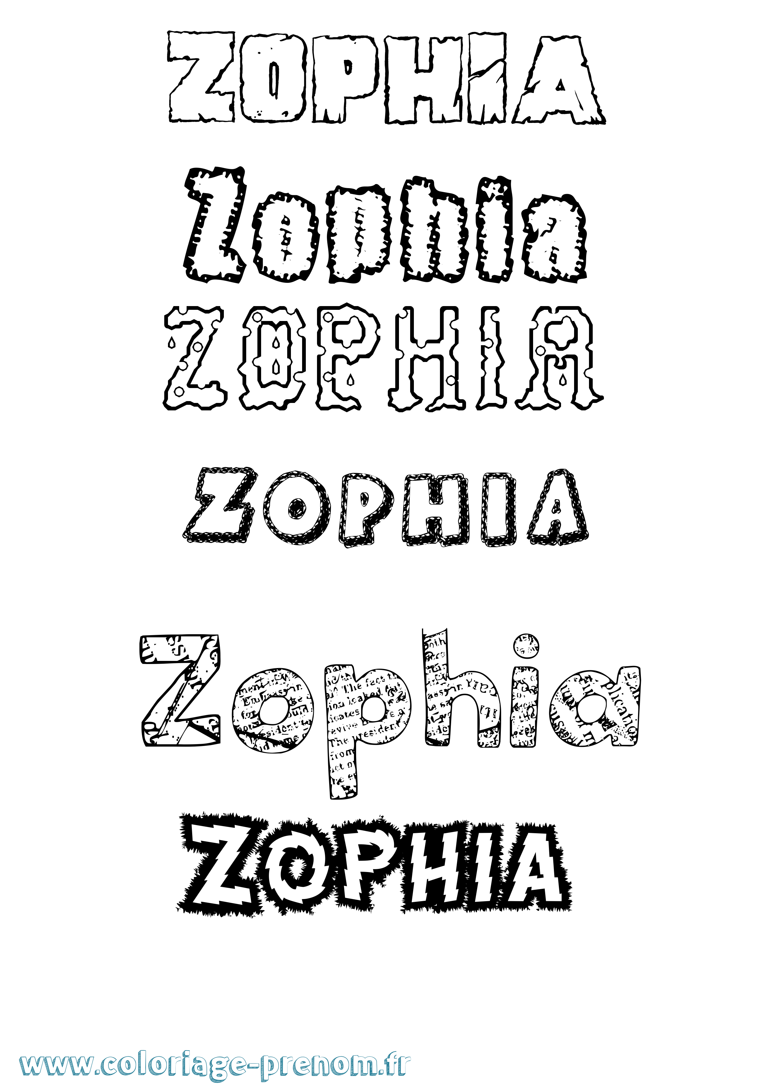 Coloriage Zophia Destructuré Coloriage prénom Zophia Destructuré