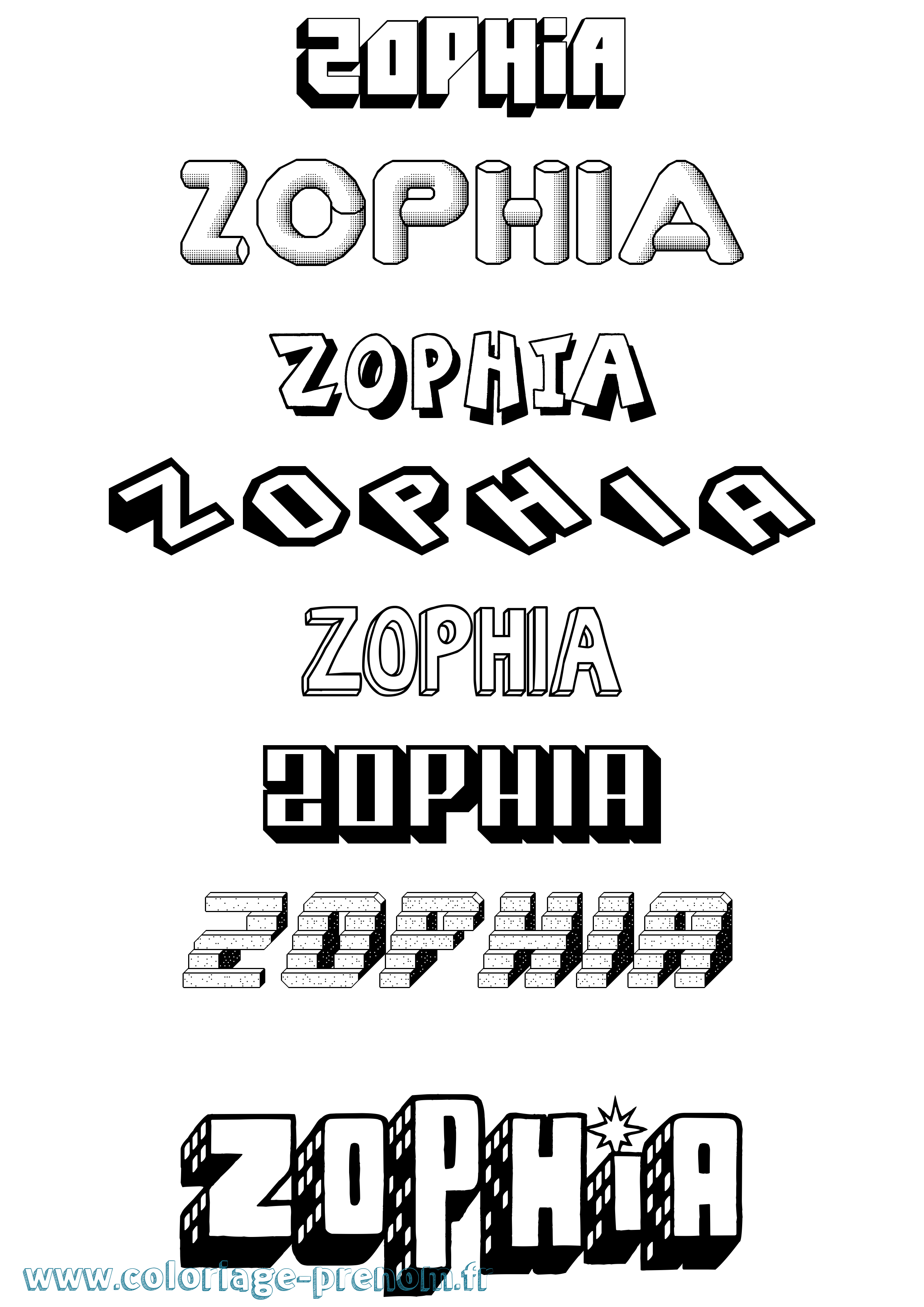 Coloriage Zophia Effet 3D Coloriage prénom Zophia Effet 3D