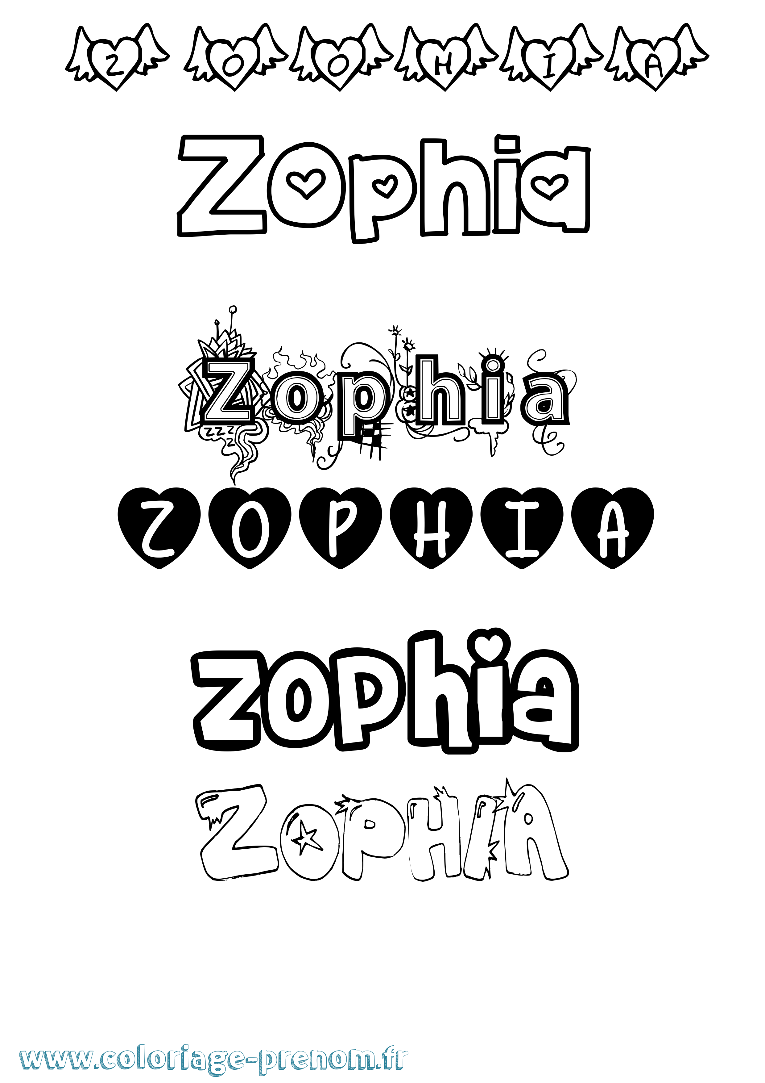 Coloriage Zophia Girly Coloriage prénom Zophia Girly