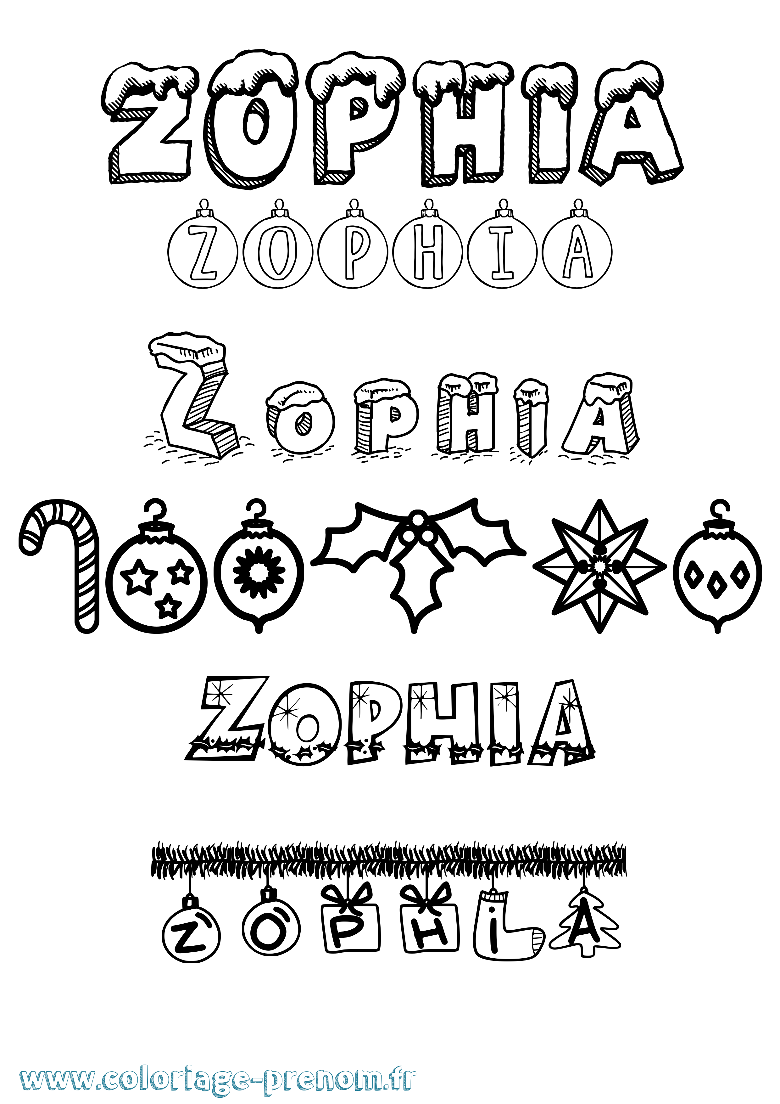 Coloriage Zophia Noël Coloriage prénom Zophia Noël