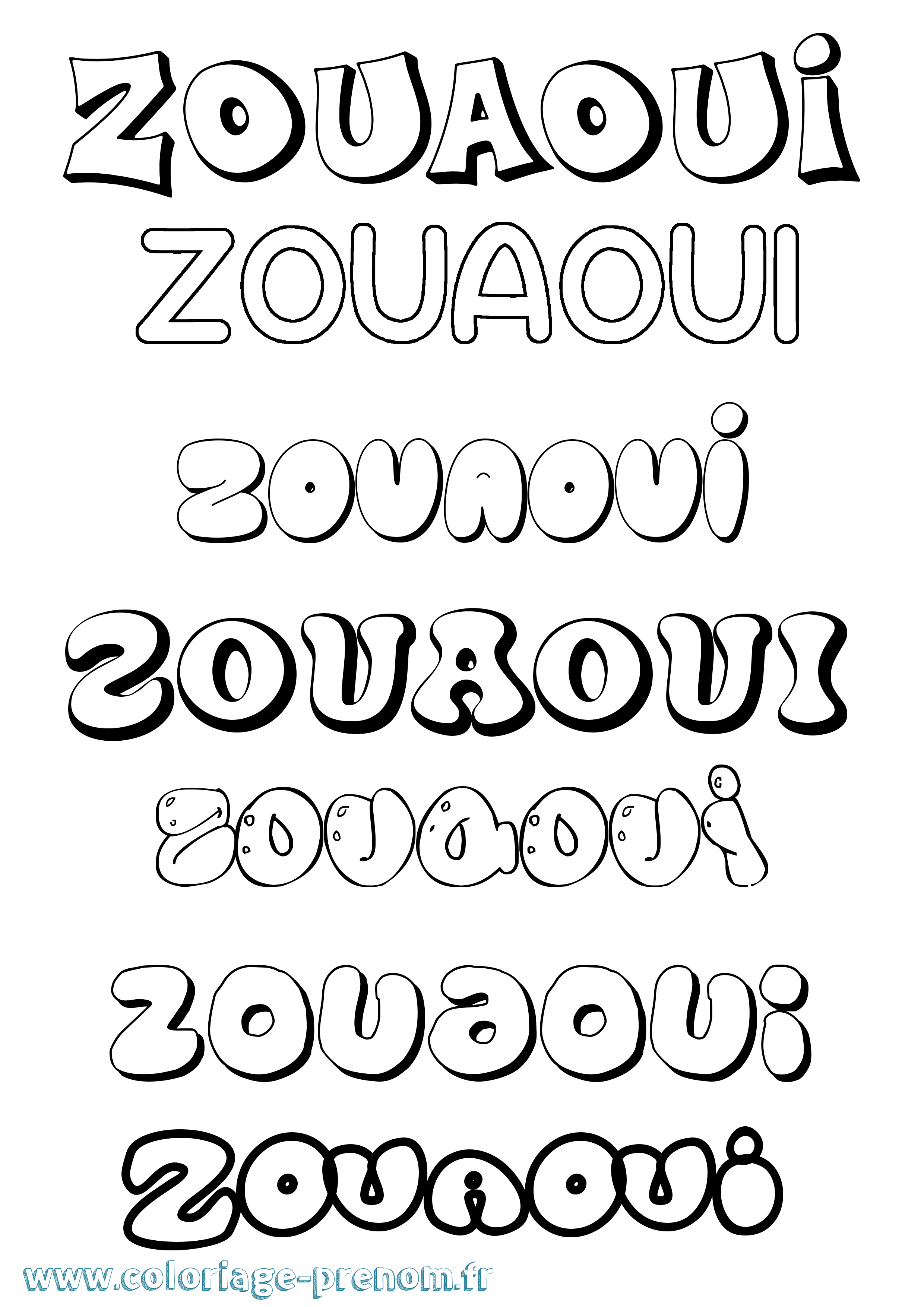 Coloriage Zouaoui Bubble Coloriage prénom Zouaoui Bubble