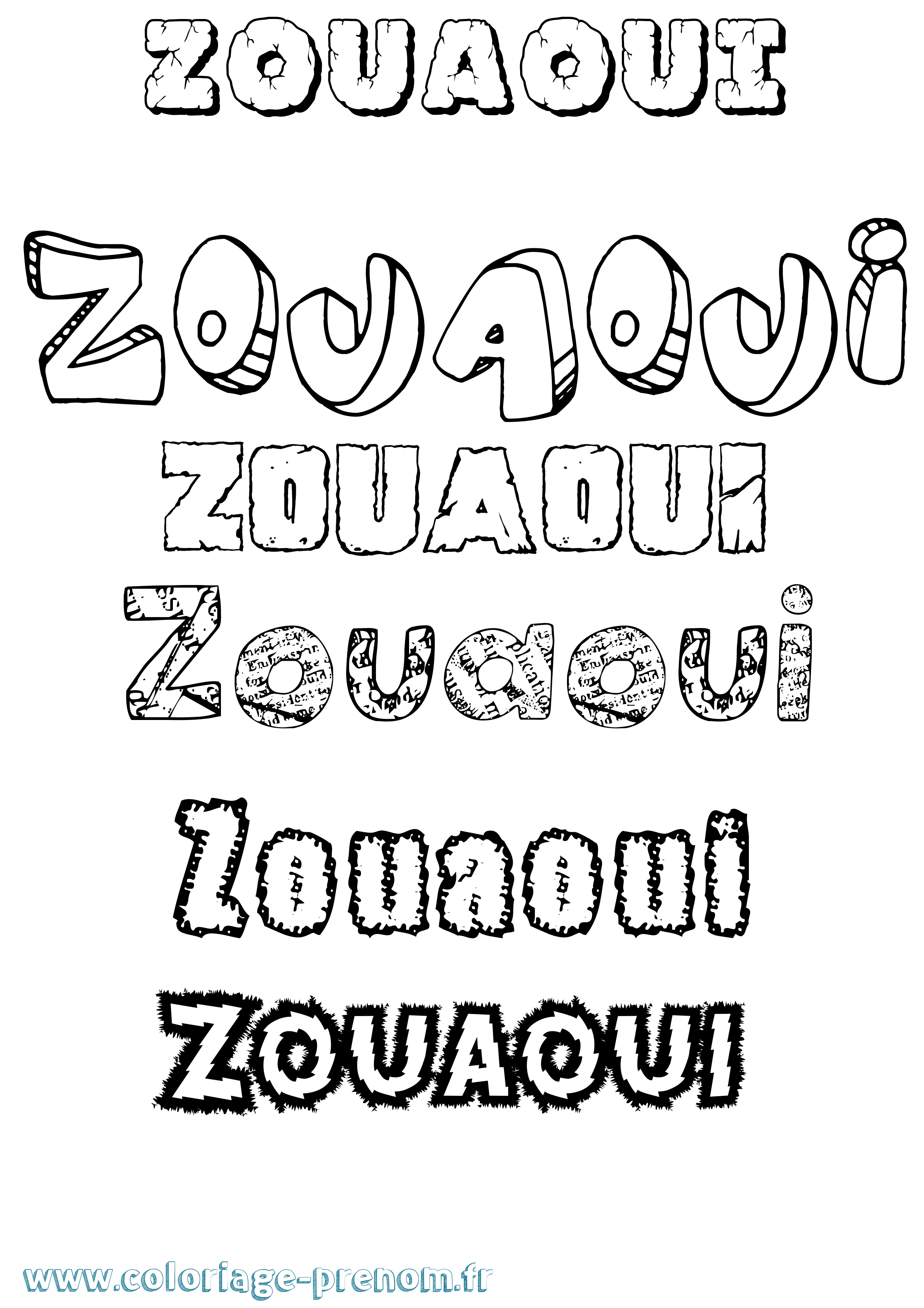 Coloriage Zouaoui Destructuré Coloriage prénom Zouaoui Destructuré
