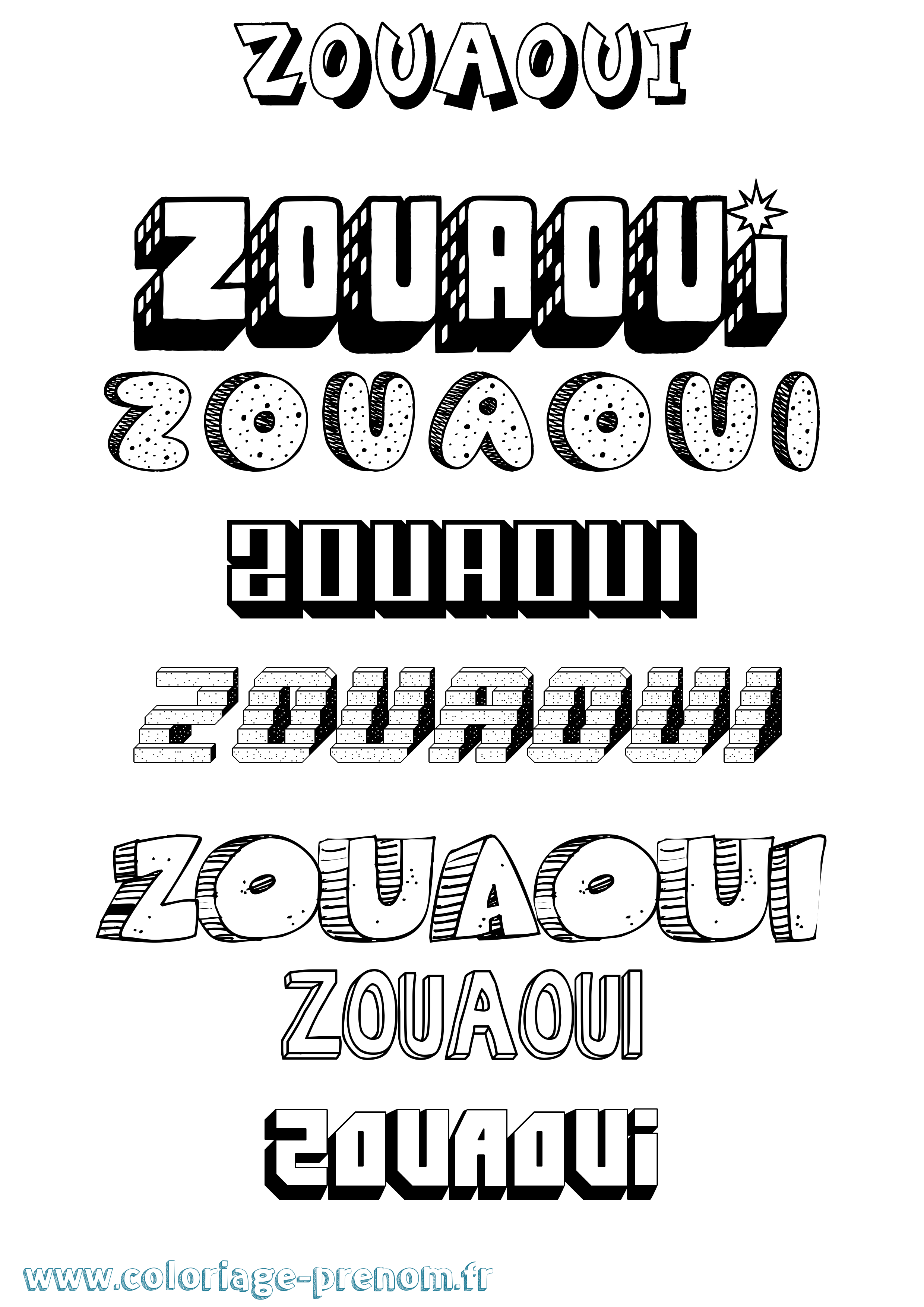 Coloriage Zouaoui Effet 3D Coloriage prénom Zouaoui Effet 3D