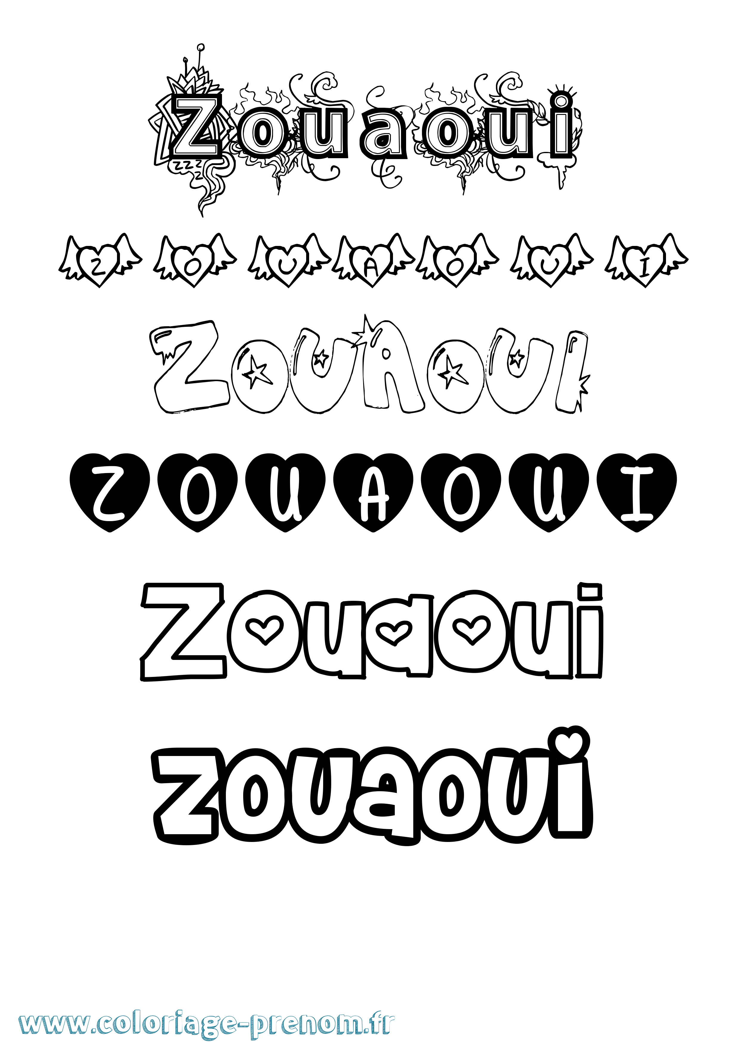 Coloriage Zouaoui Girly Coloriage prénom Zouaoui Girly
