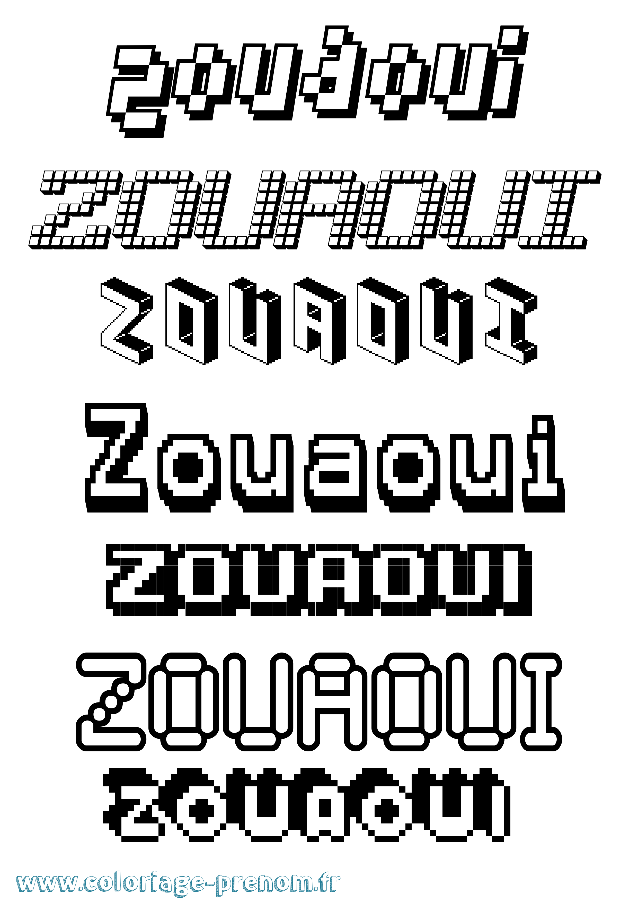 Coloriage Zouaoui Pixel Coloriage prénom Zouaoui Pixel