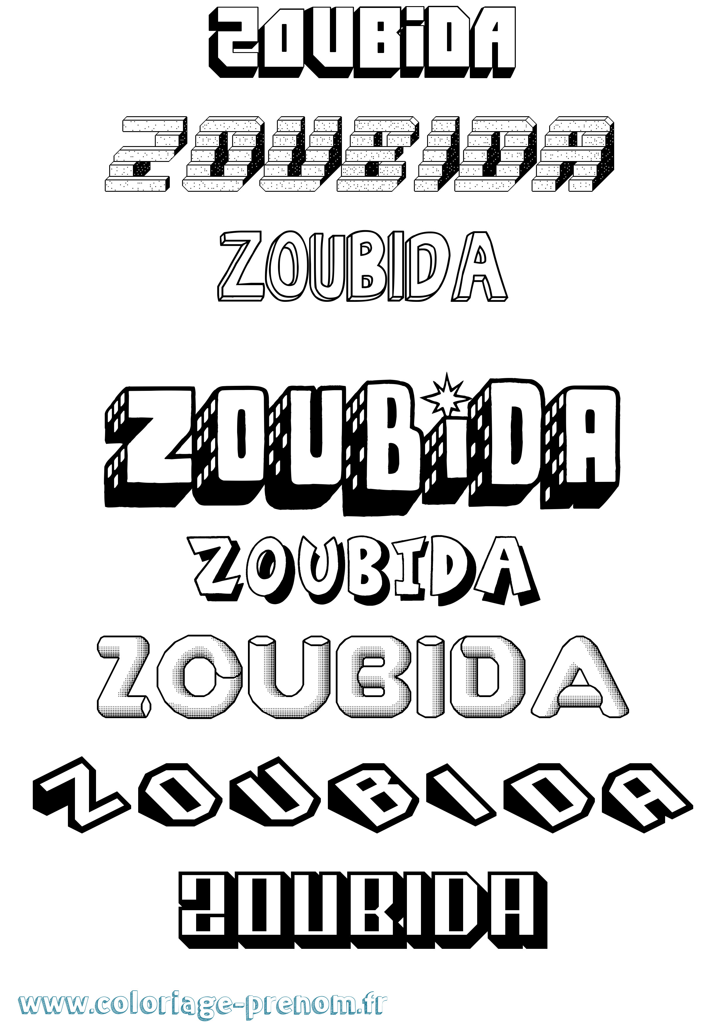 Coloriage Zoubida Effet 3D Coloriage prénom Zoubida Effet 3D