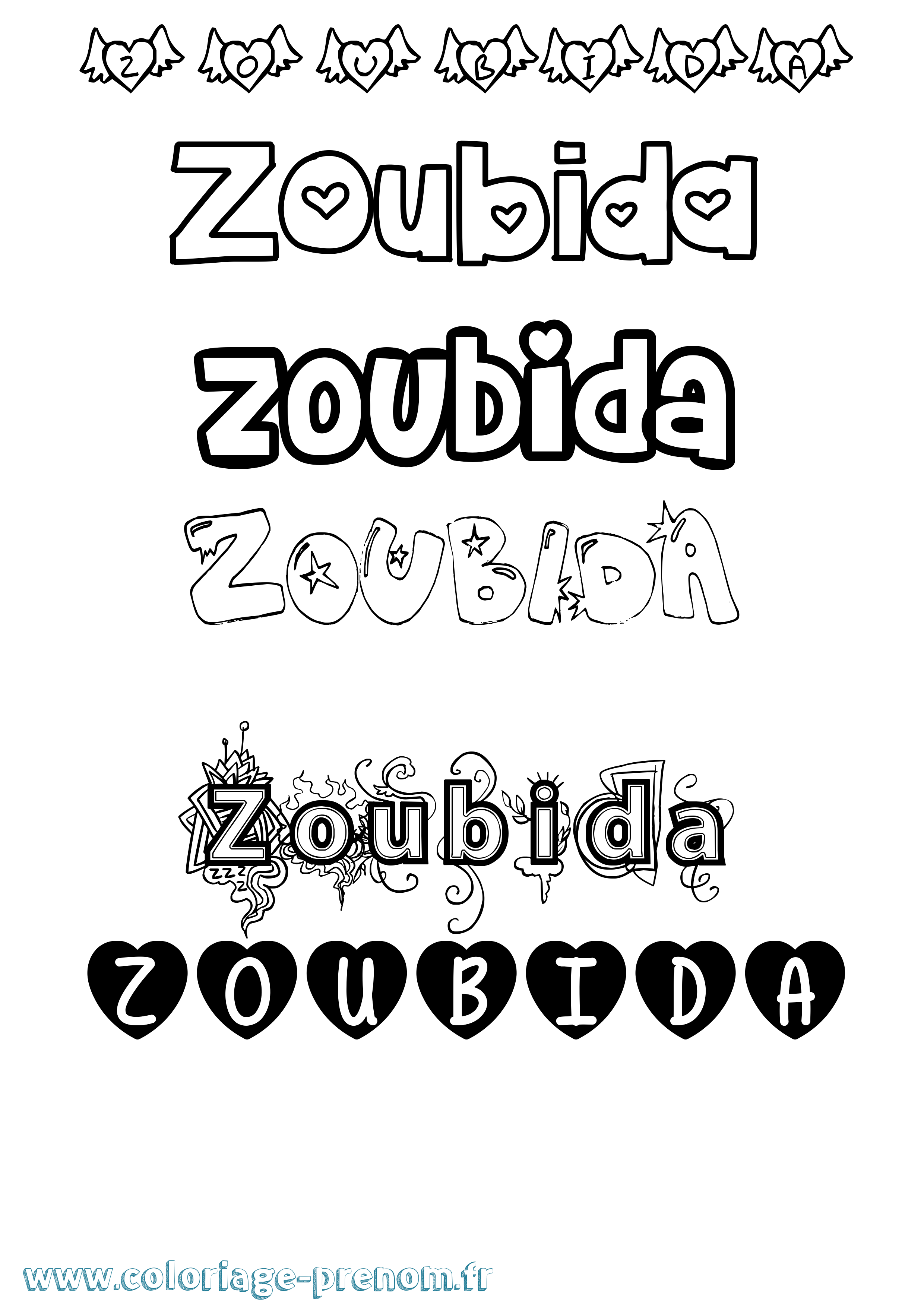 Coloriage Zoubida Girly Coloriage prénom Zoubida Girly