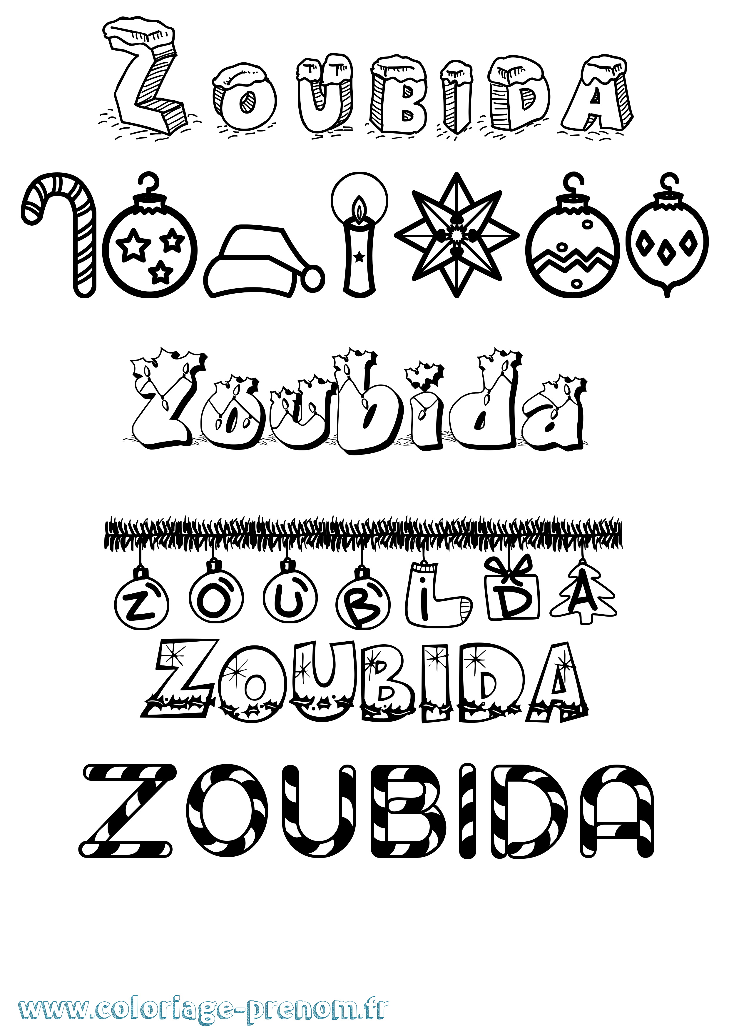 Coloriage Zoubida Noël Coloriage prénom Zoubida Noël
