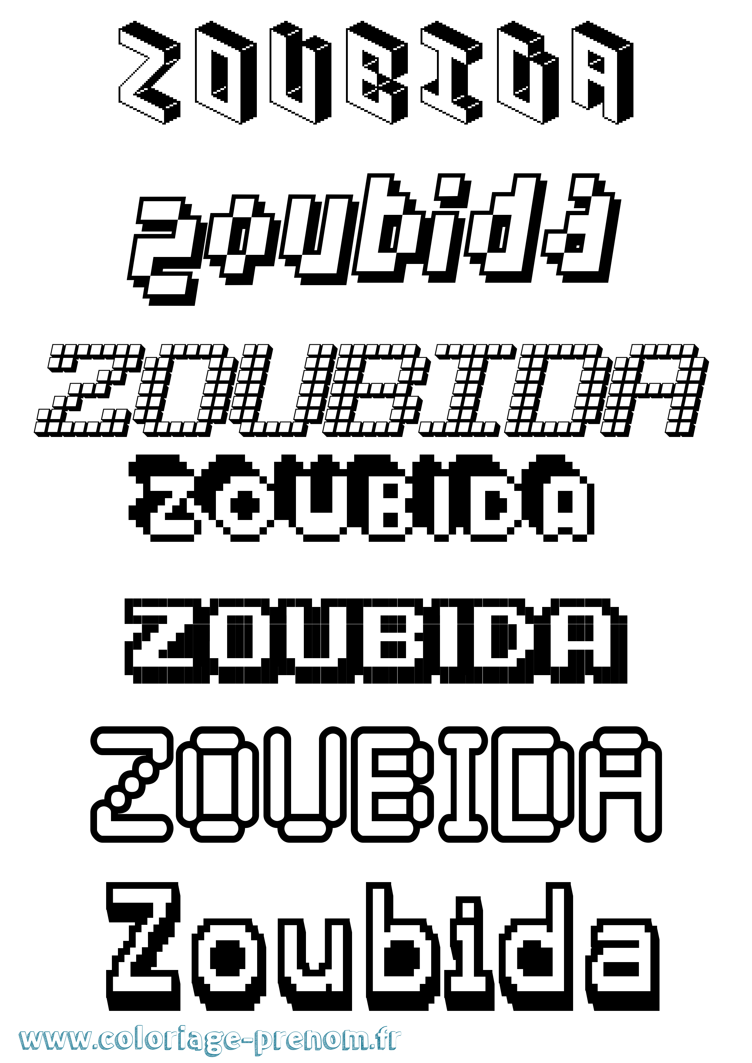Coloriage Zoubida Pixel Coloriage prénom Zoubida Pixel