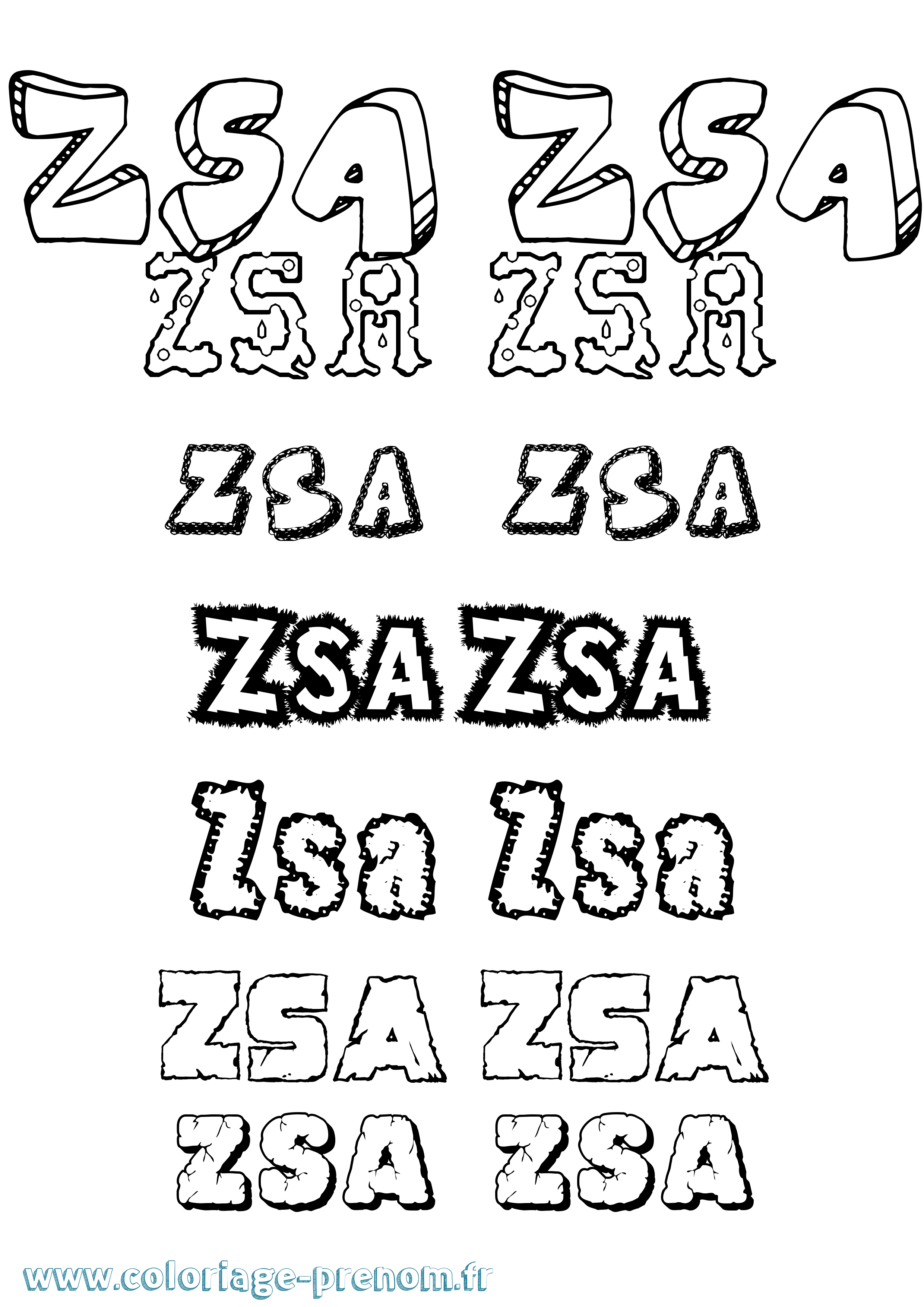 Coloriage Zsa Zsa Destructuré Coloriage prénom Zsa Zsa Destructuré