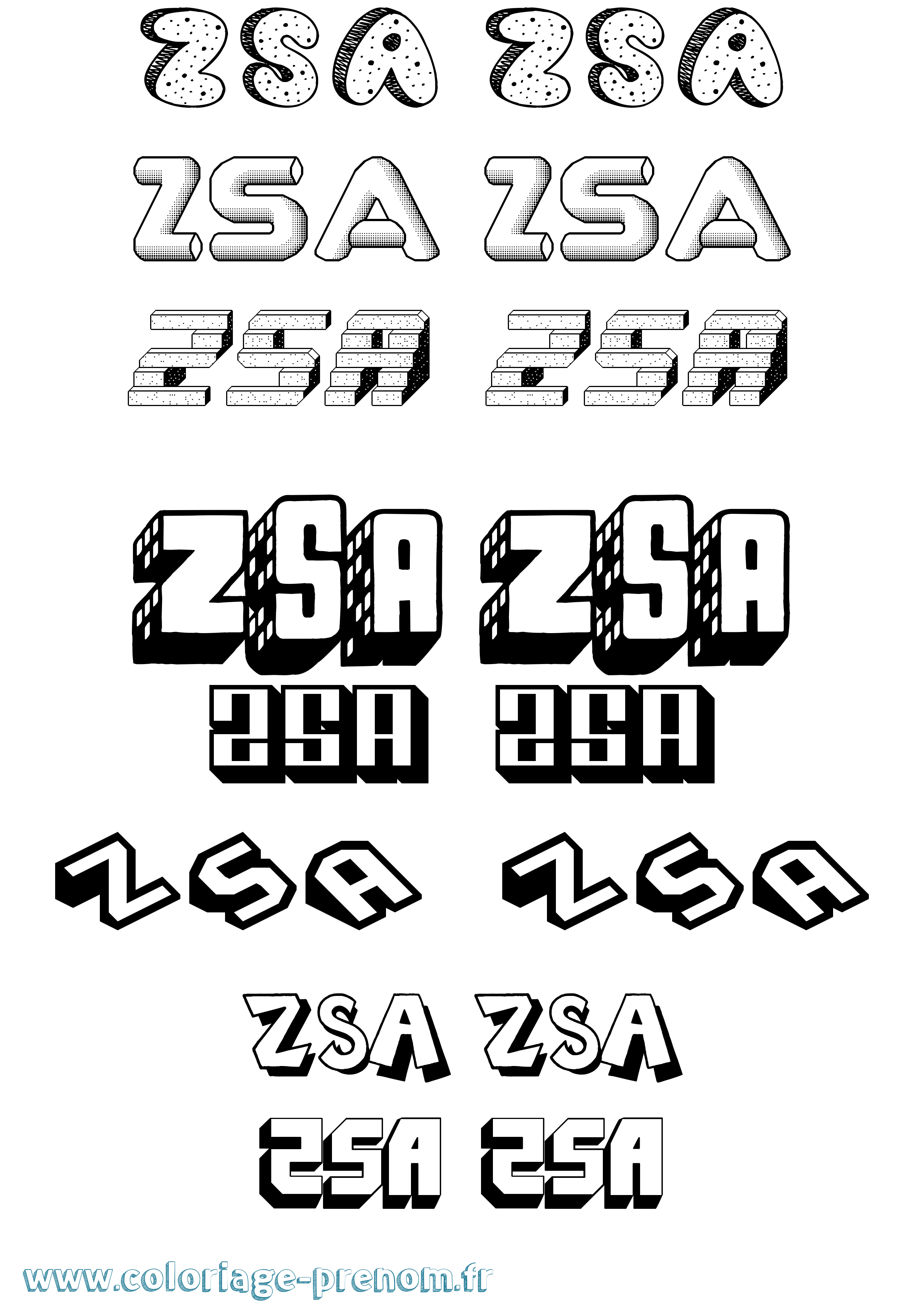 Coloriage Zsa Zsa Effet 3D Coloriage prénom Zsa Zsa Effet 3D