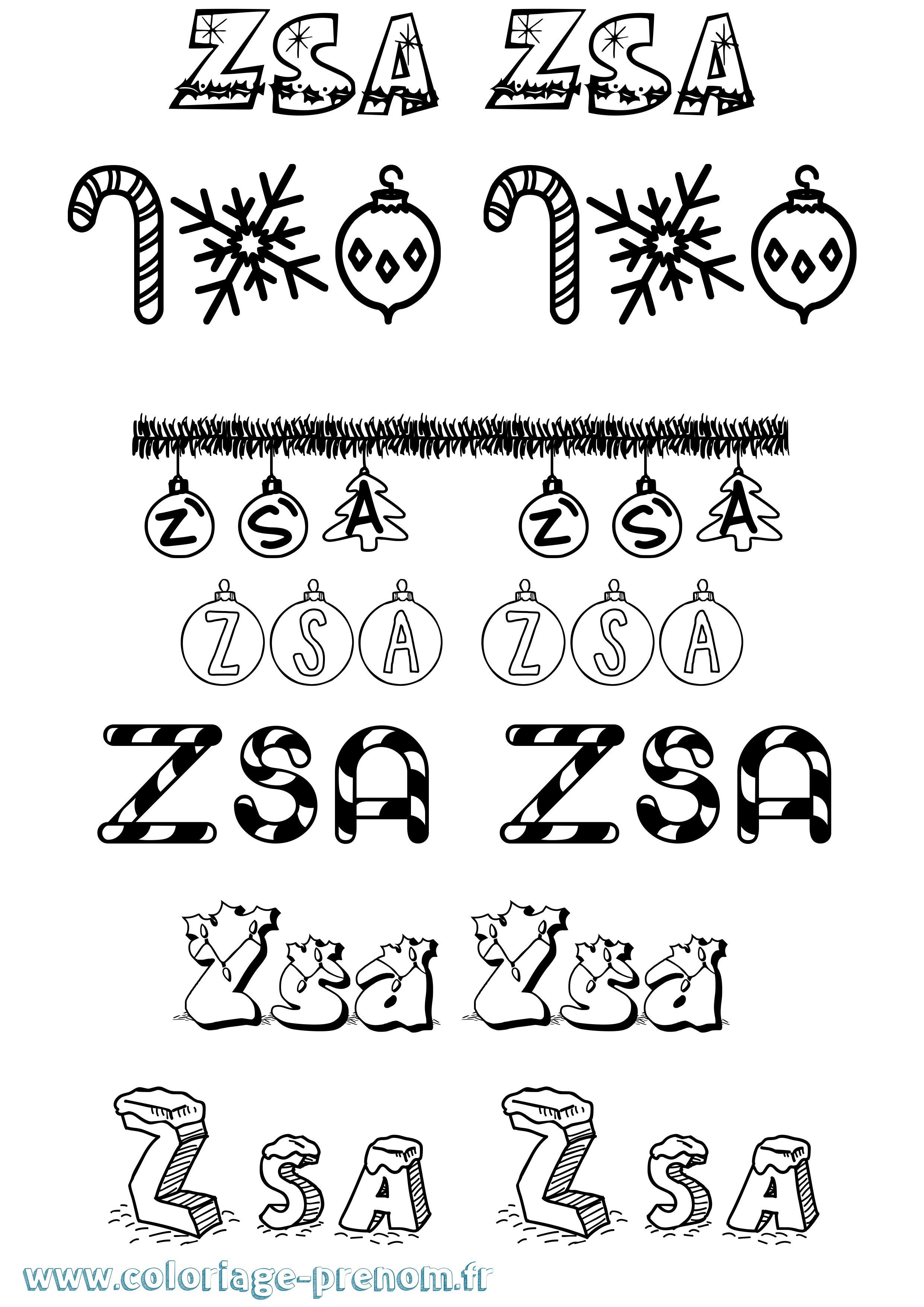 Coloriage Zsa Zsa Noël Coloriage prénom Zsa Zsa Noël