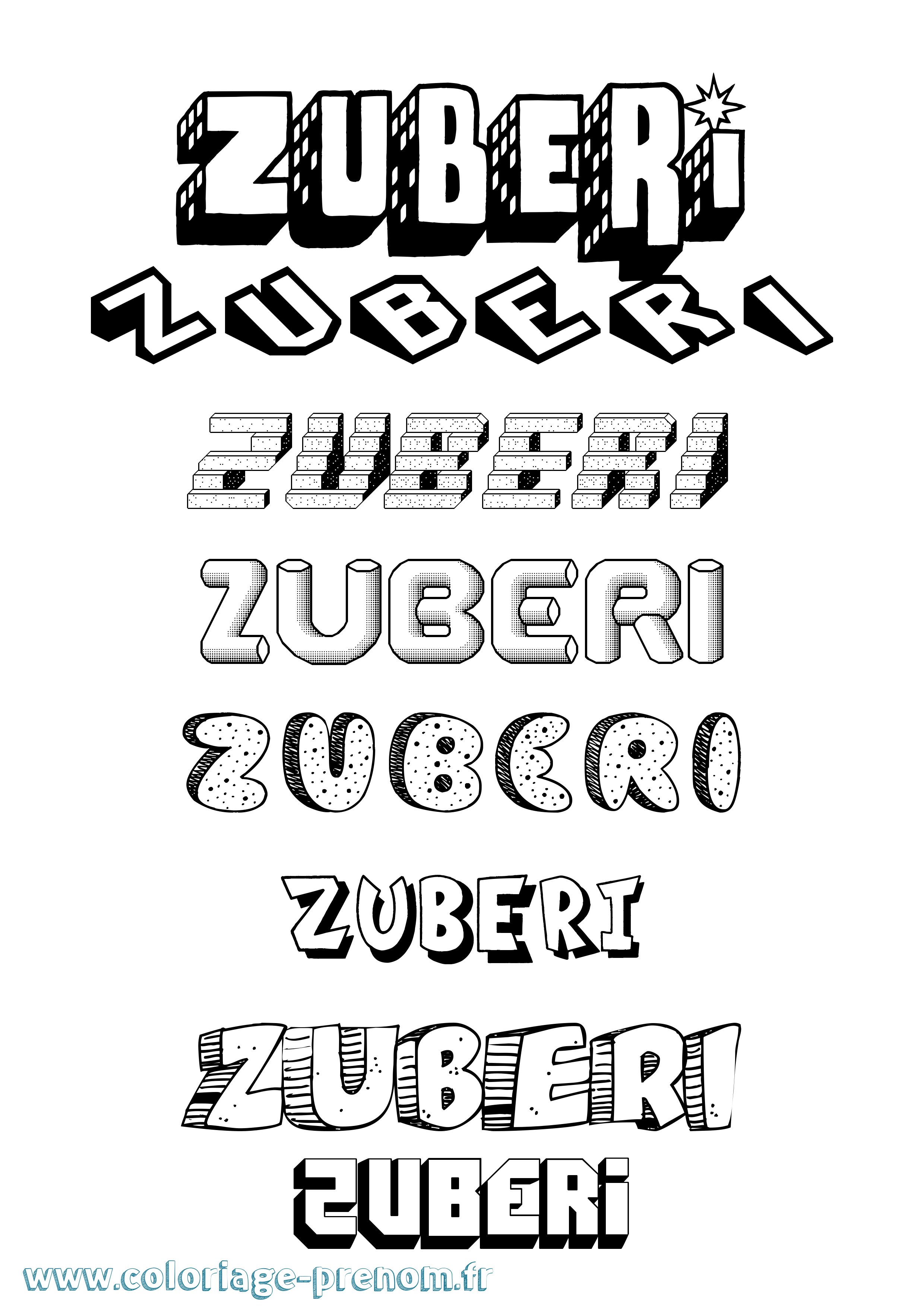 Coloriage Zuberi Effet 3D Coloriage prénom Zuberi Effet 3D