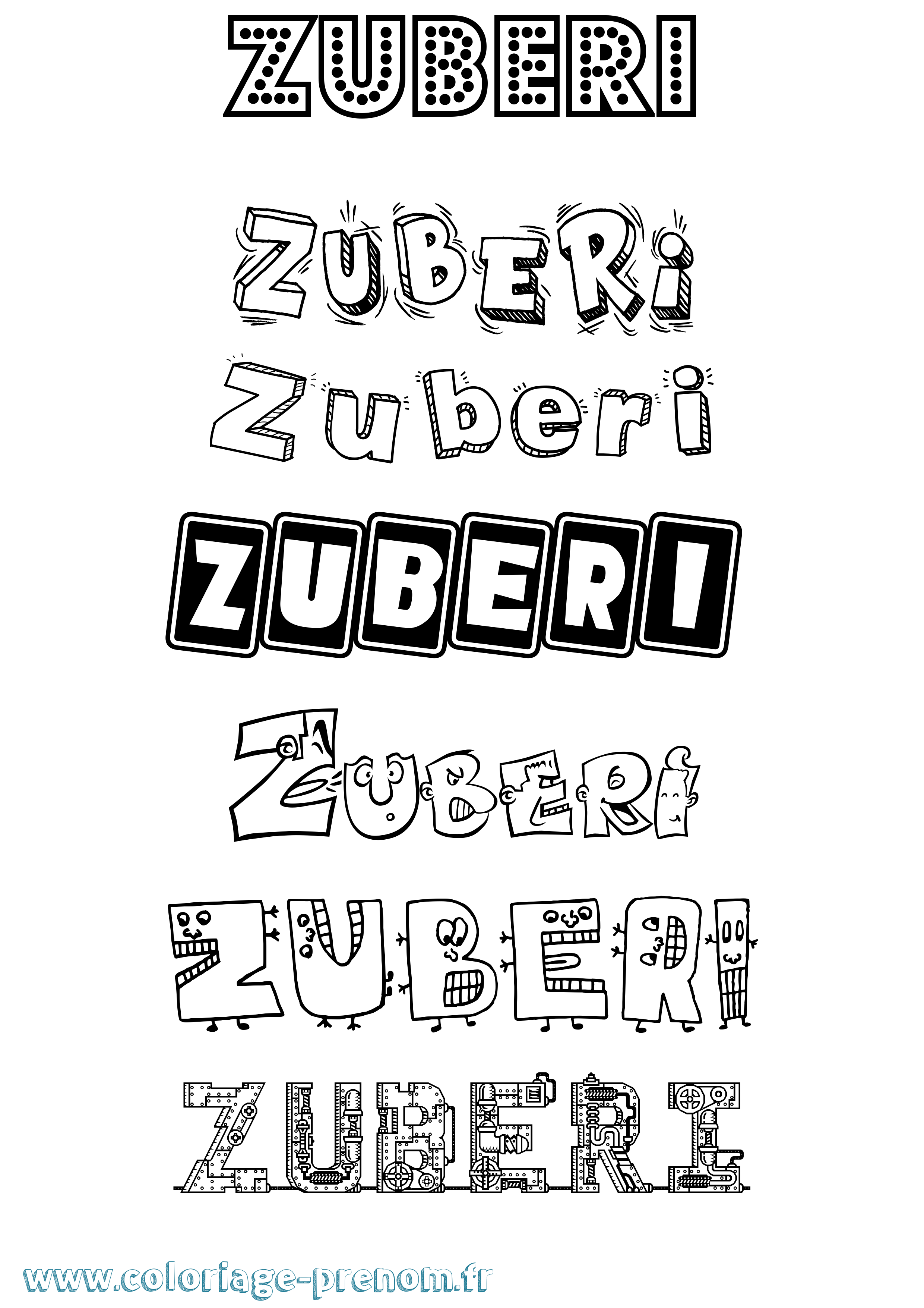 Coloriage Zuberi Fun Coloriage prénom Zuberi Fun