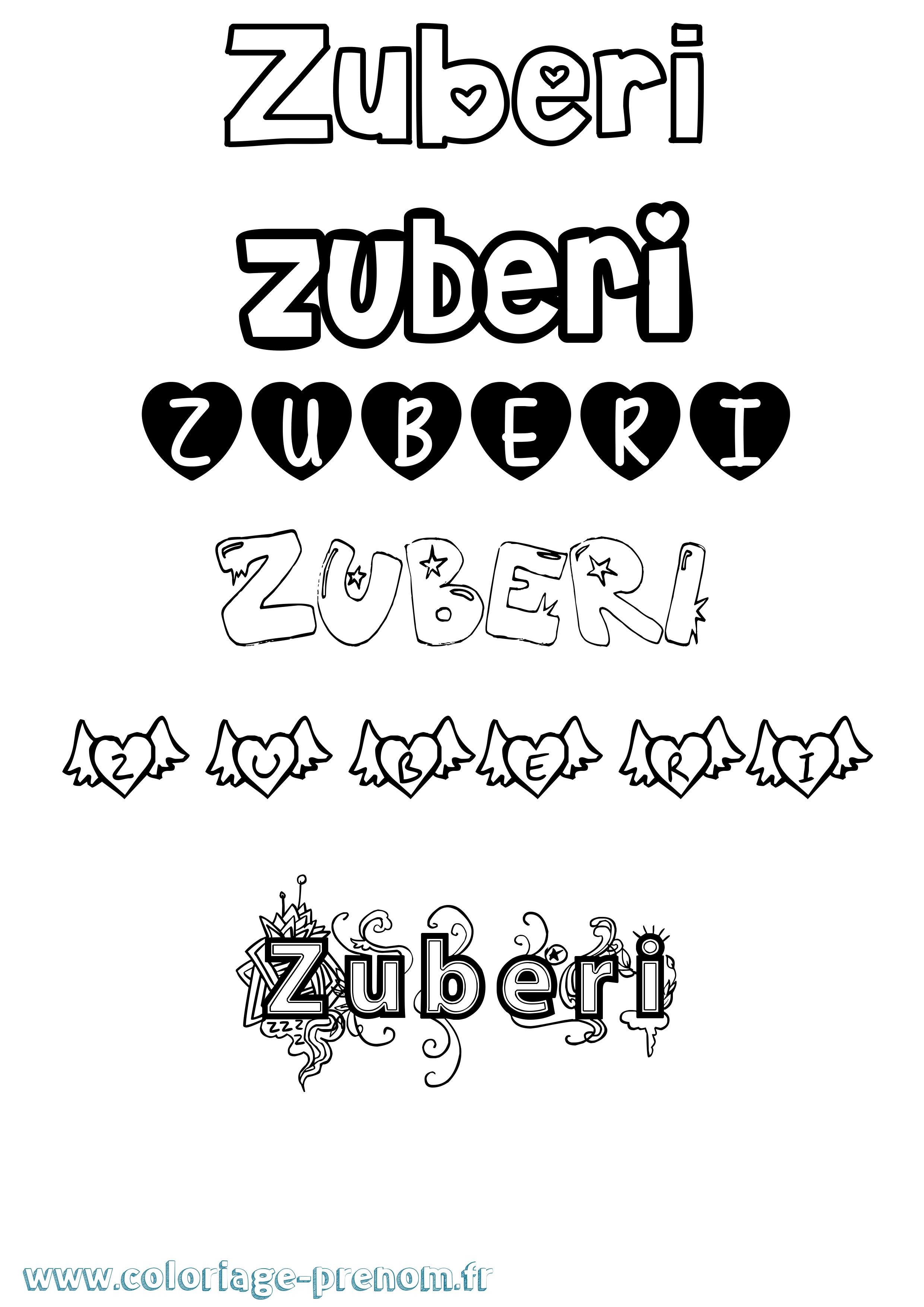 Coloriage Zuberi Girly Coloriage prénom Zuberi Girly