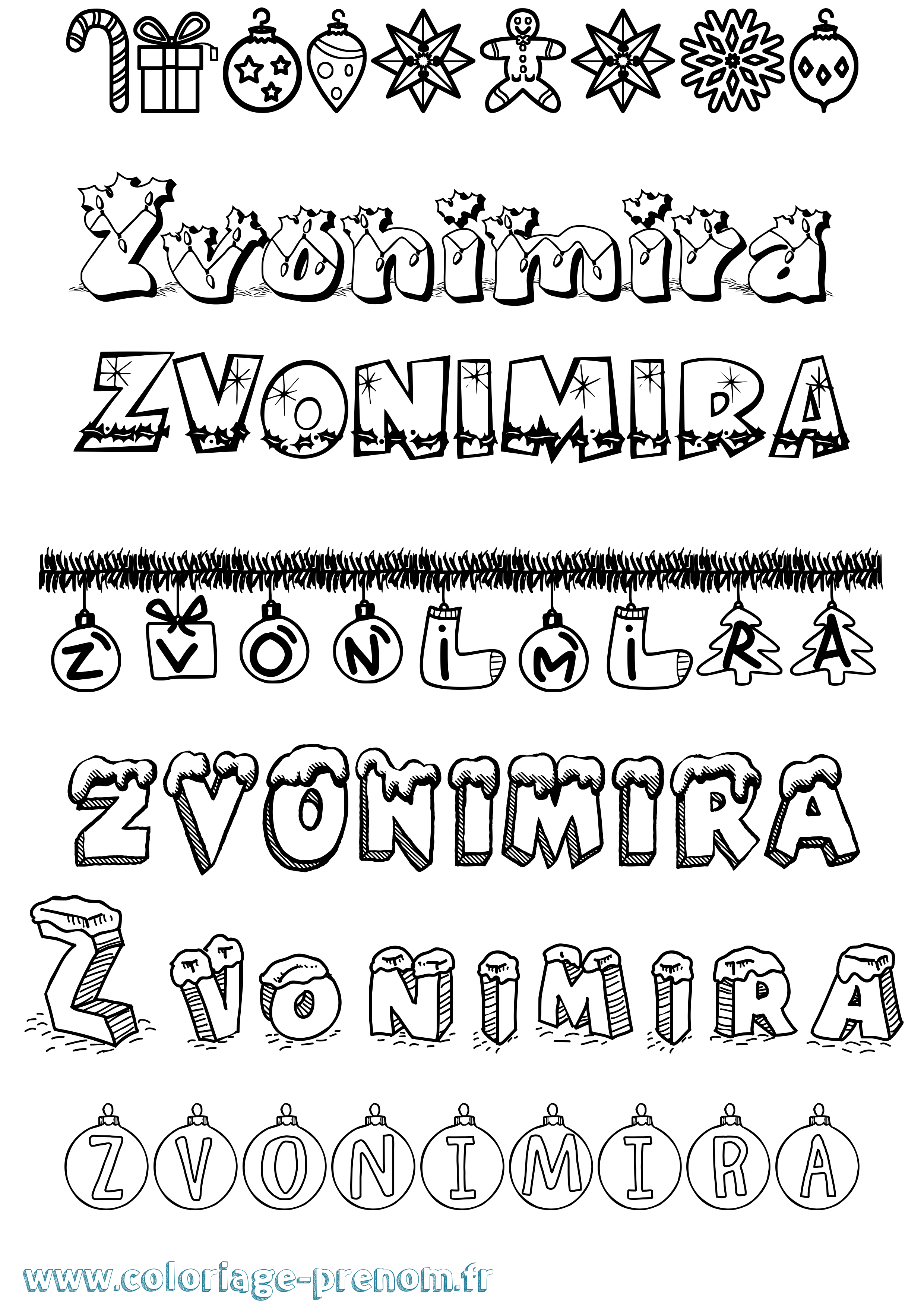 Coloriage Zvonimira Noël Coloriage prénom Zvonimira Noël