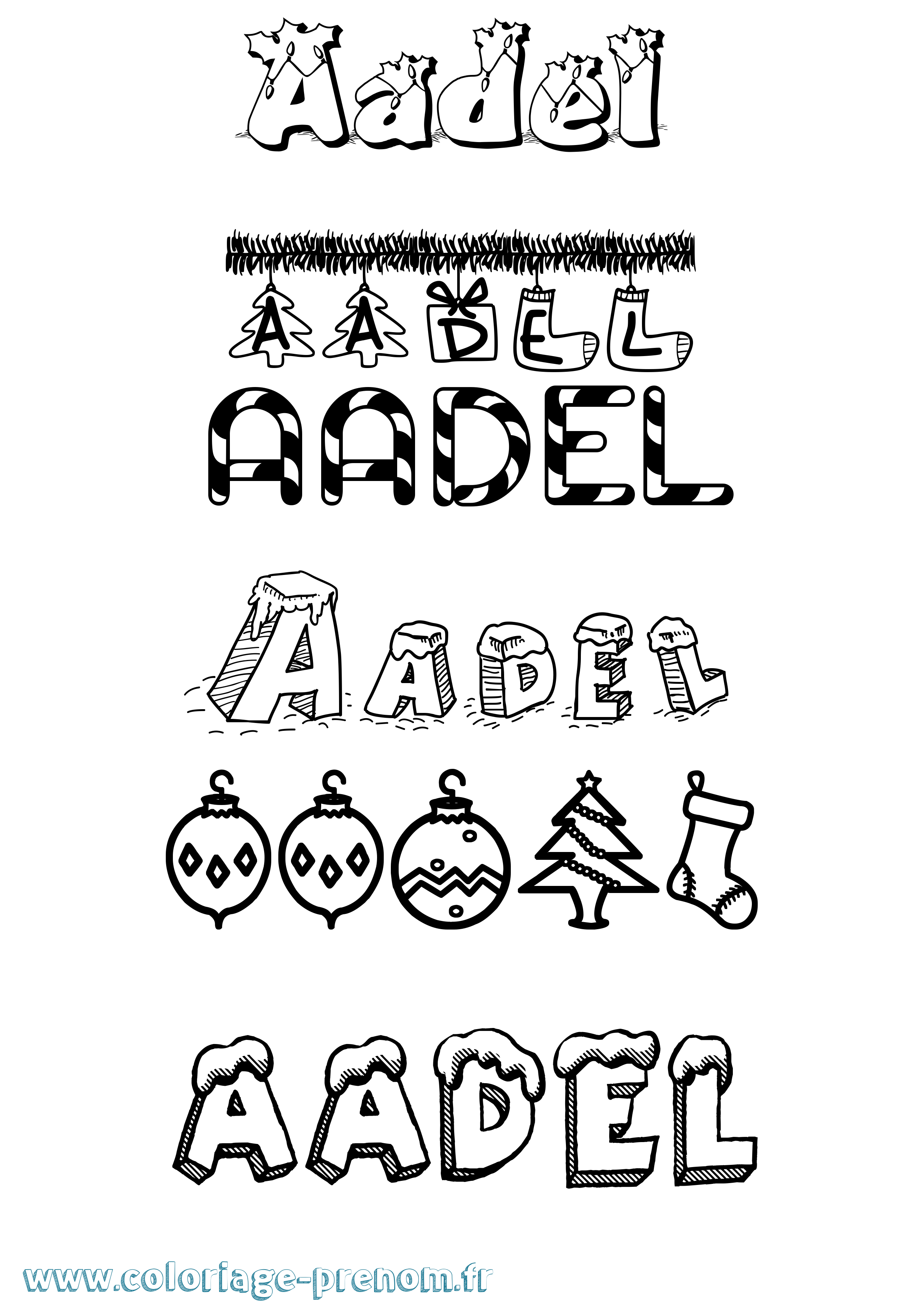 Coloriage prénom Aadel Noël