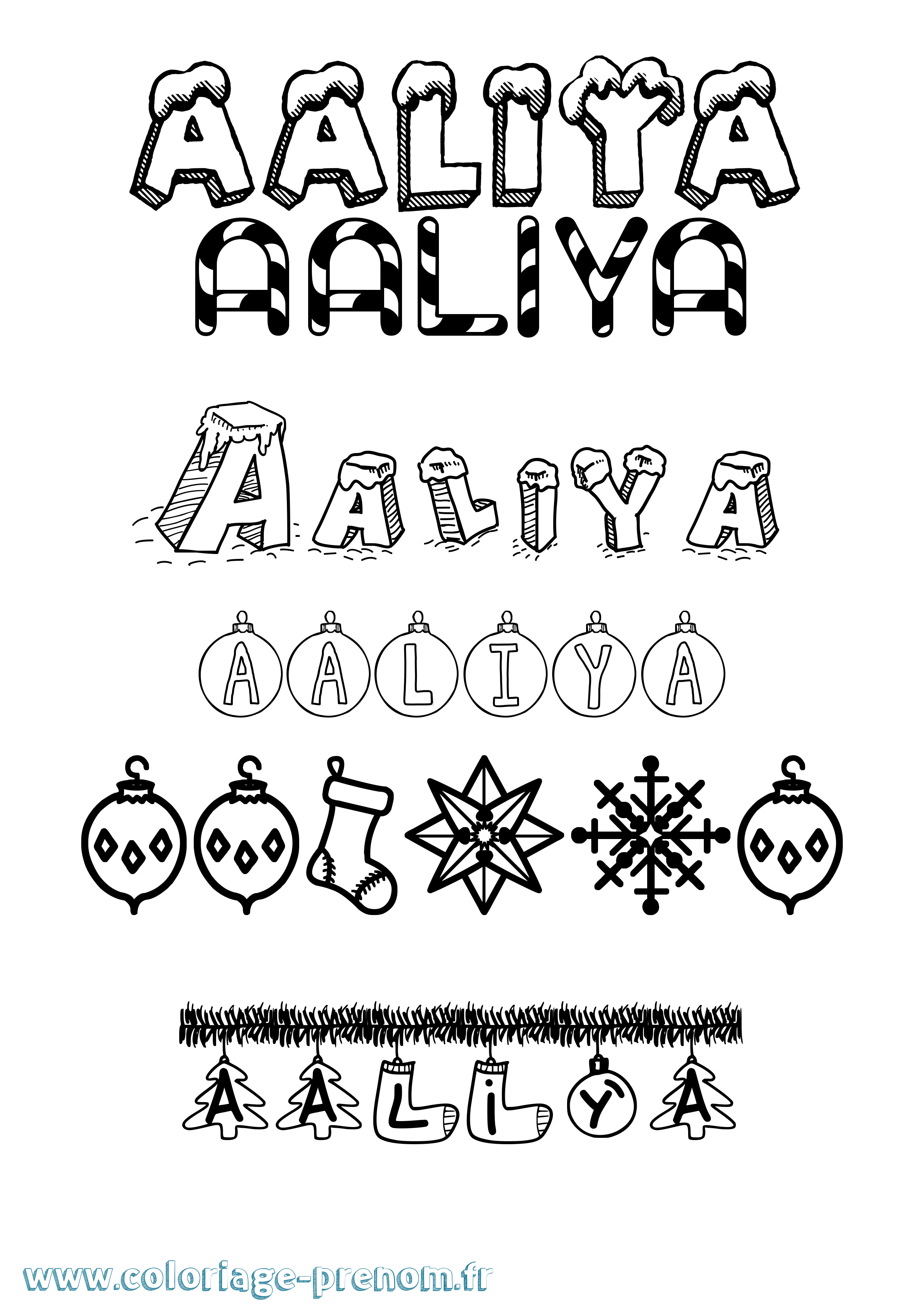 Coloriage prénom Aaliya Noël
