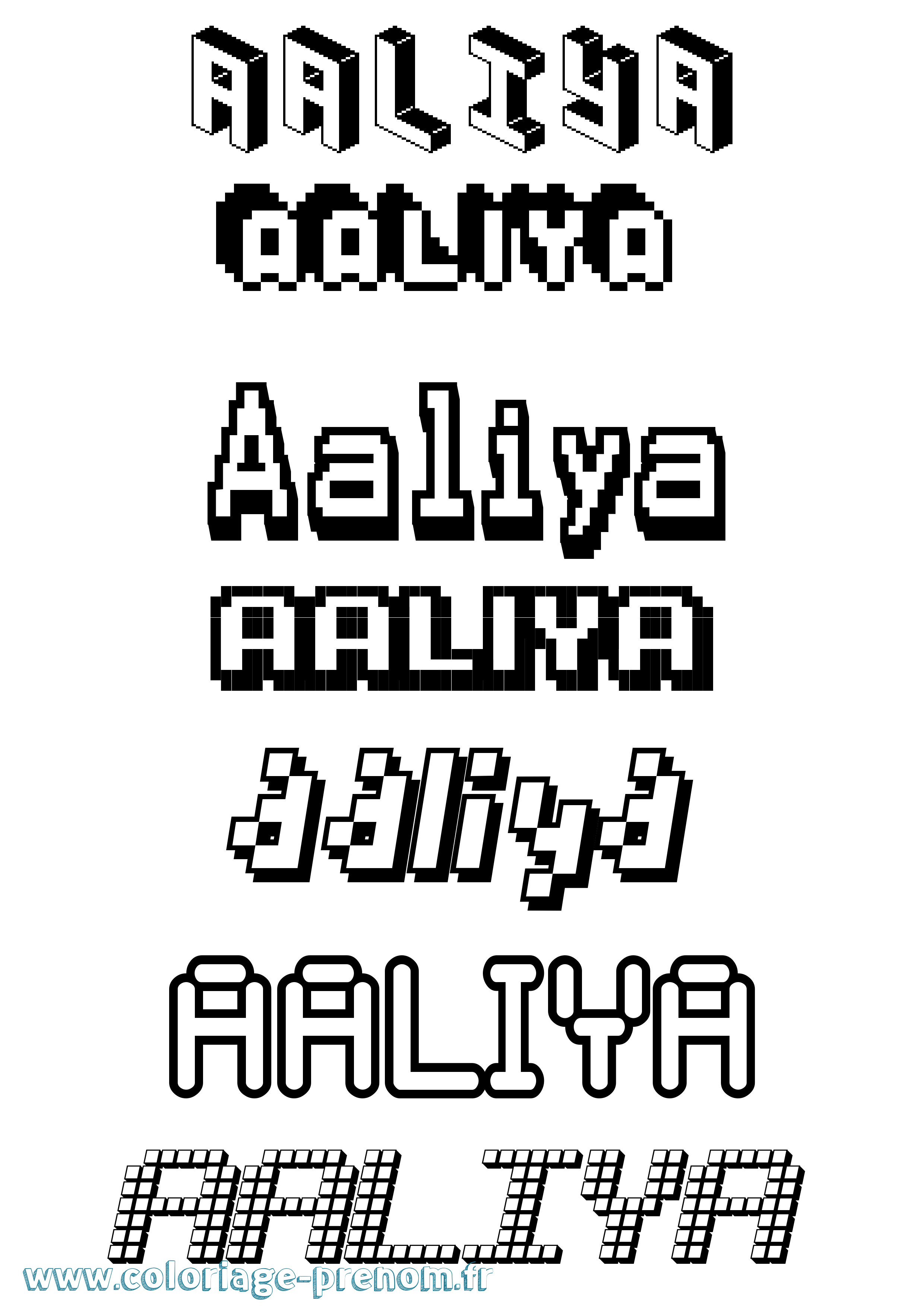 Coloriage prénom Aaliya Pixel