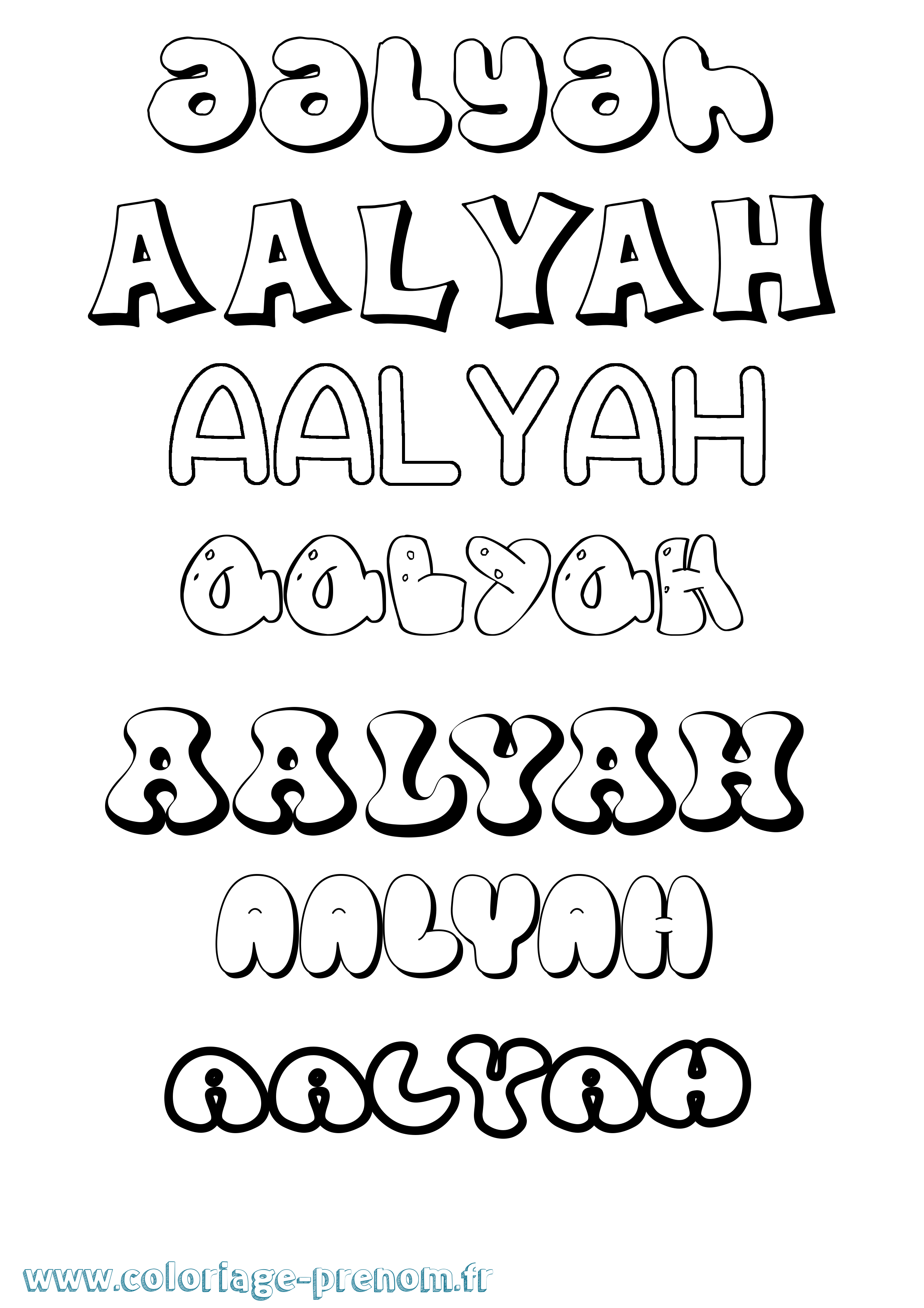 Coloriage prénom Aalyah Bubble