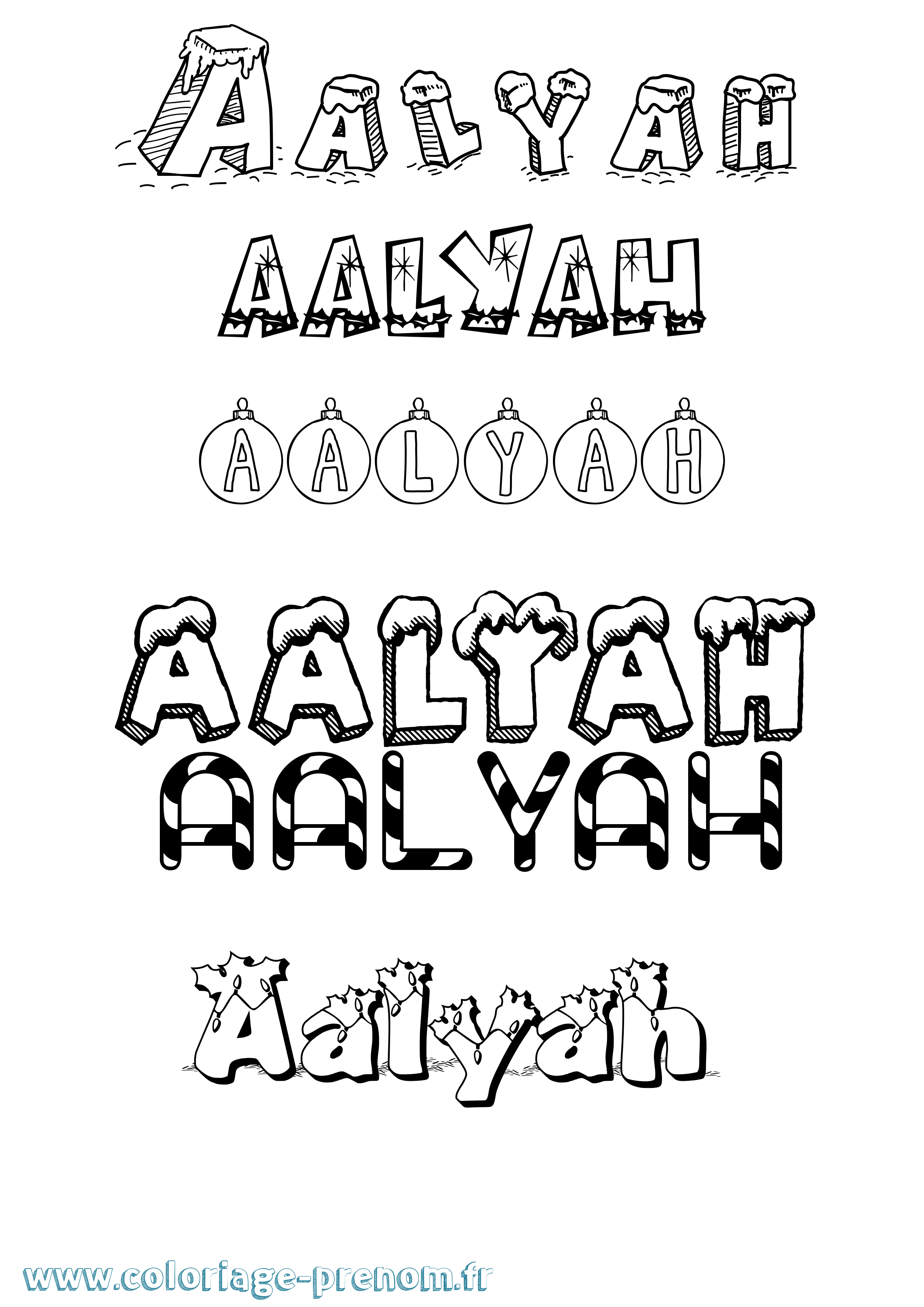 Coloriage prénom Aalyah Noël