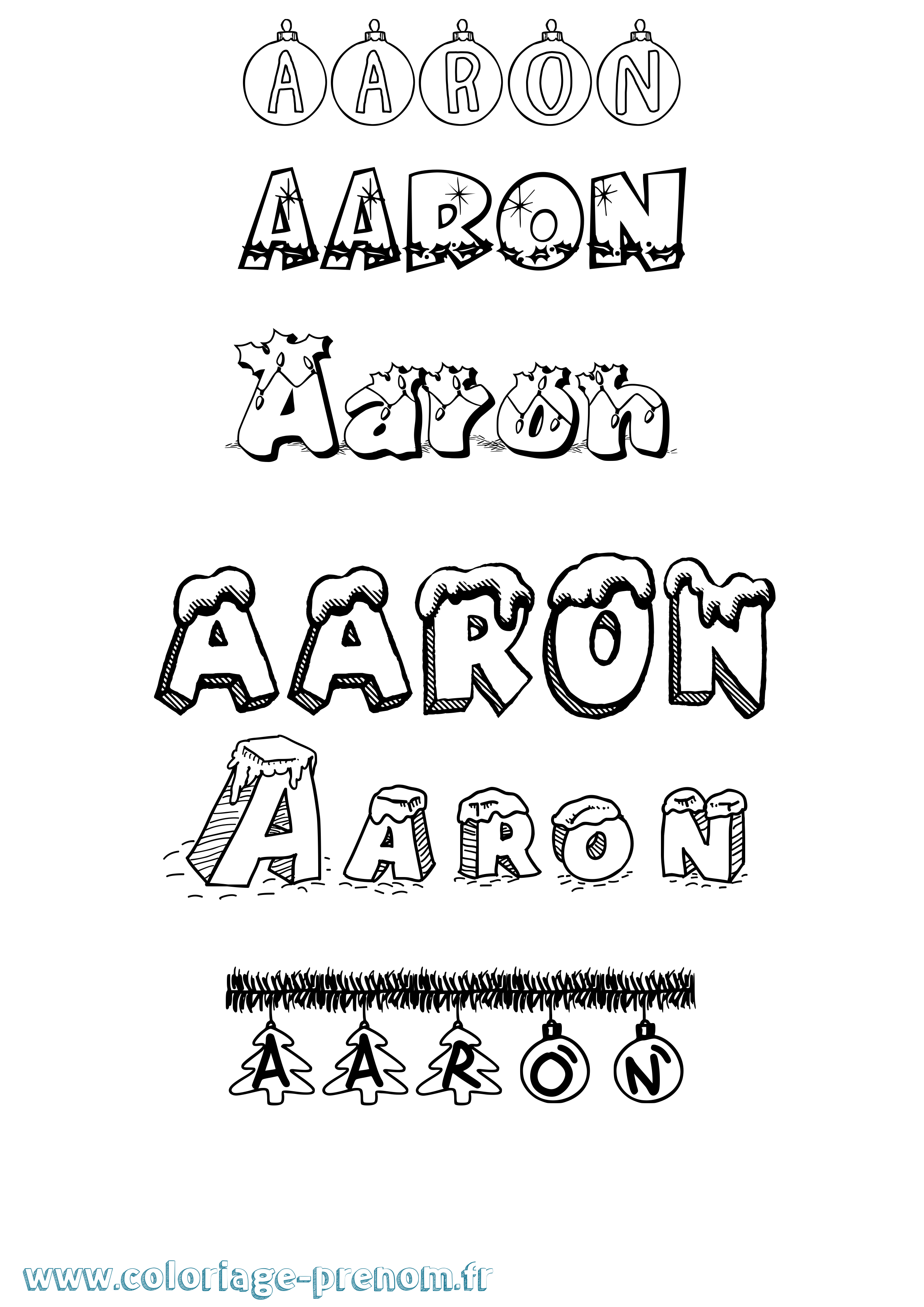Coloriage prénom Aaron Noël