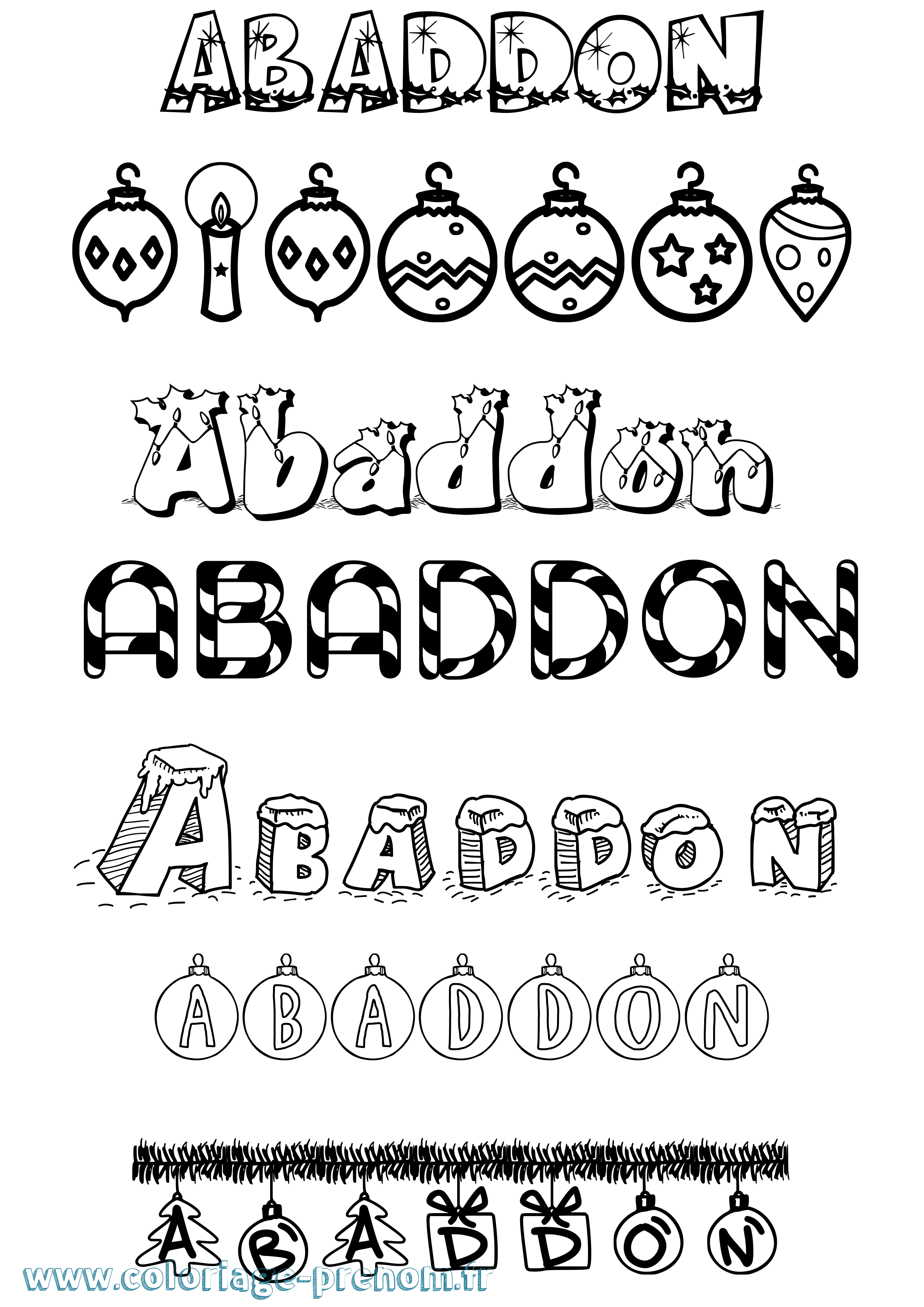 Coloriage prénom Abaddon Noël