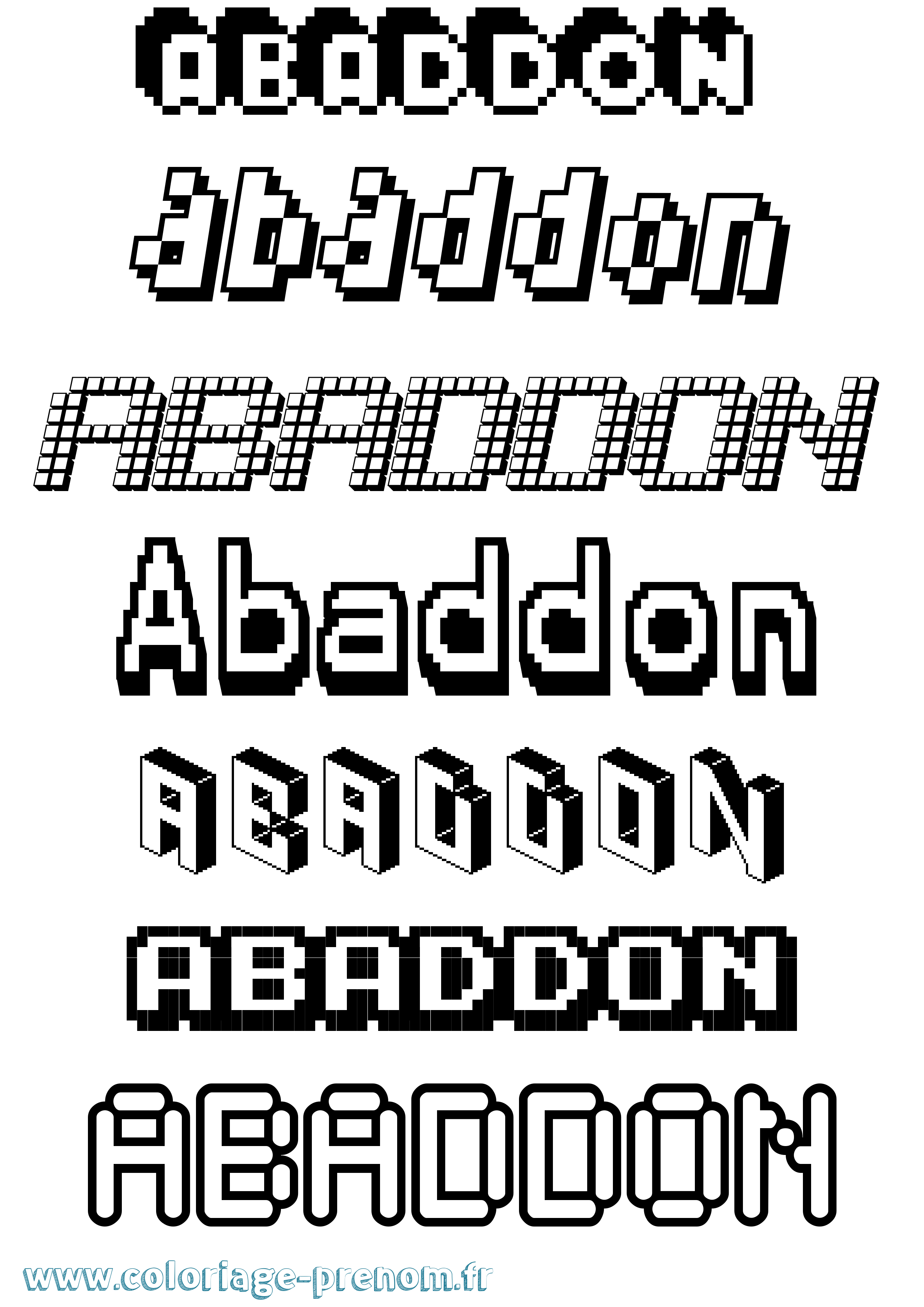 Coloriage prénom Abaddon Pixel