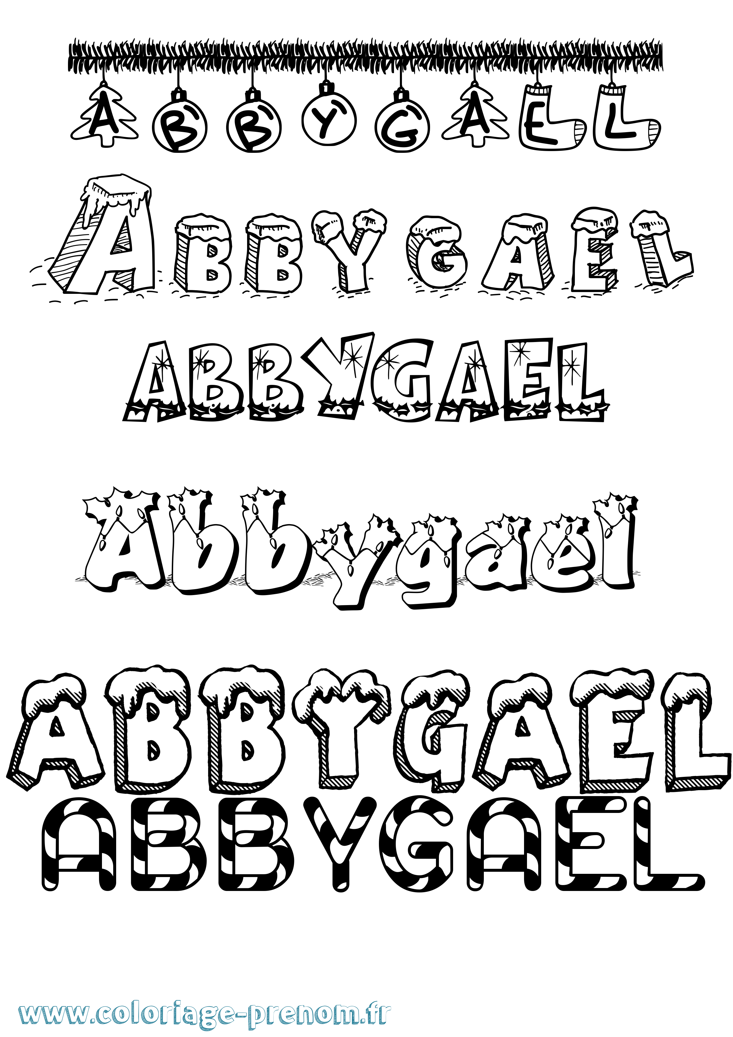 Coloriage prénom Abbygael Noël