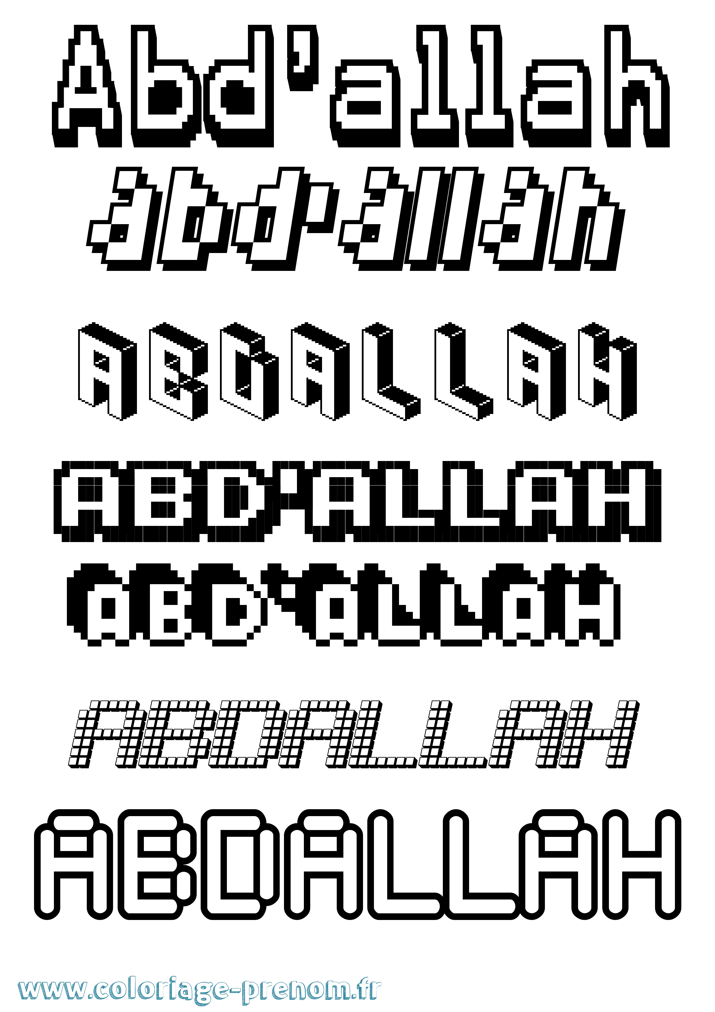 Coloriage prénom Abd'Allah Pixel