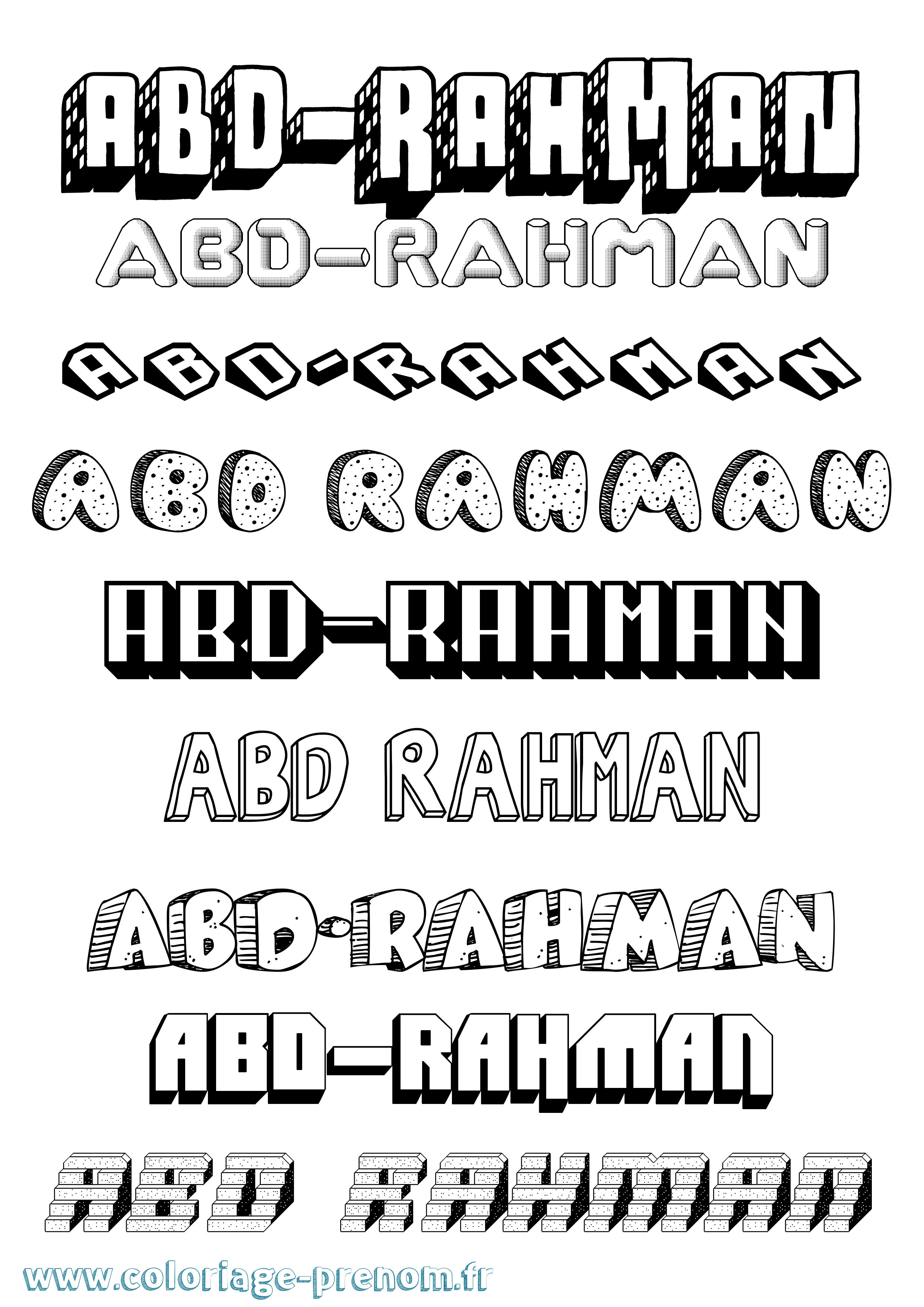 Coloriage Abd-Rahman Effet 3D Coloriage prénom Abd-Rahman Effet 3D