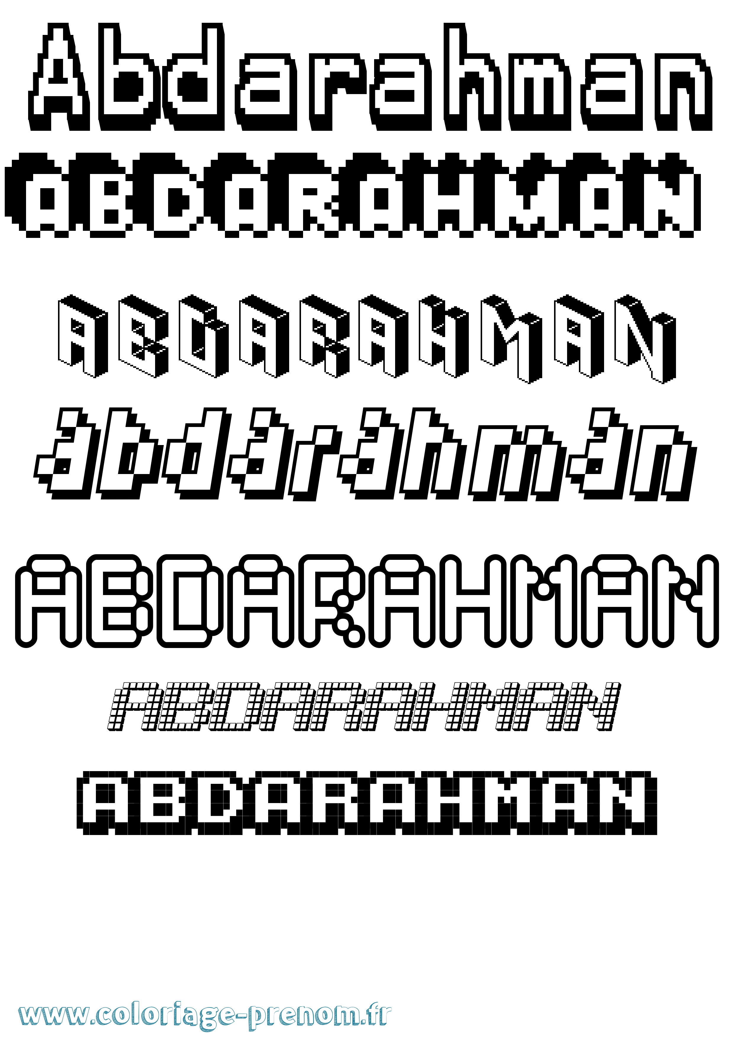 Coloriage prénom Abdarahman Pixel